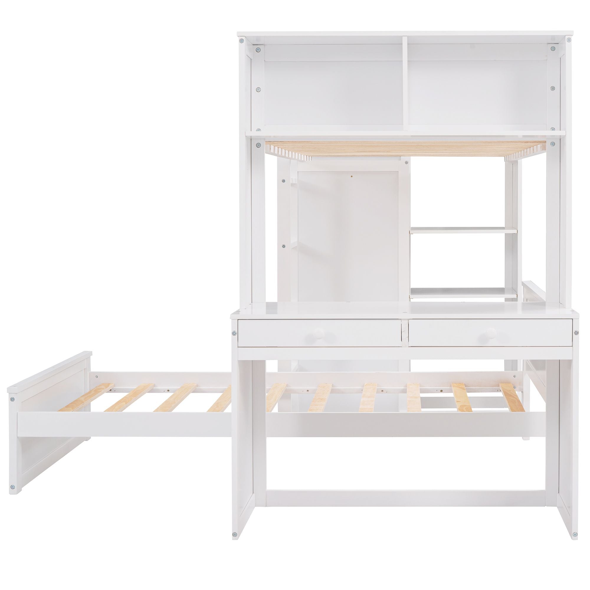 Twin size Loft Bed with a Stand-alone bed;  Shelves; Desk; and Wardrobe