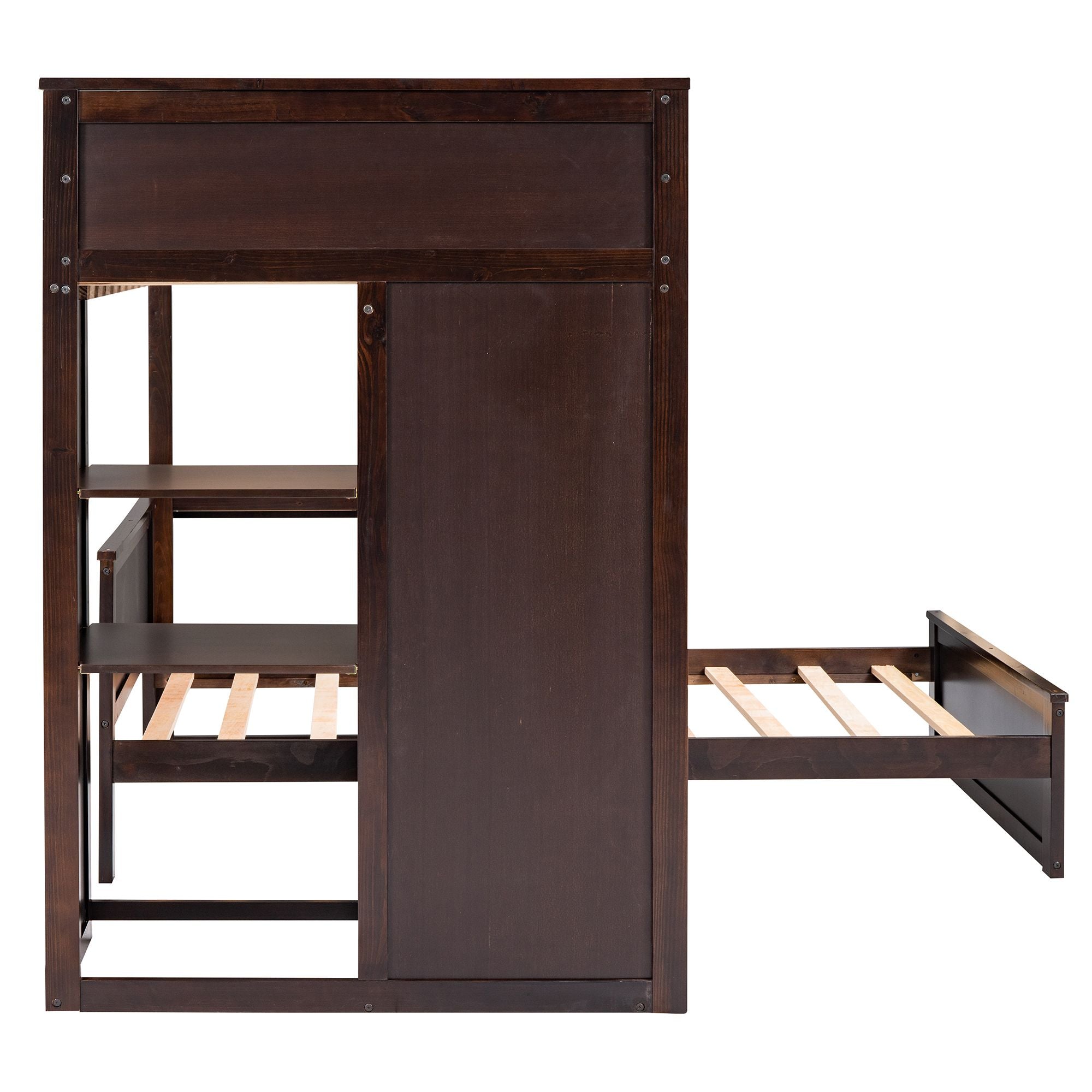 Twin size Loft Bed with a Stand-alone bed;  Shelves; Desk; and Wardrobe