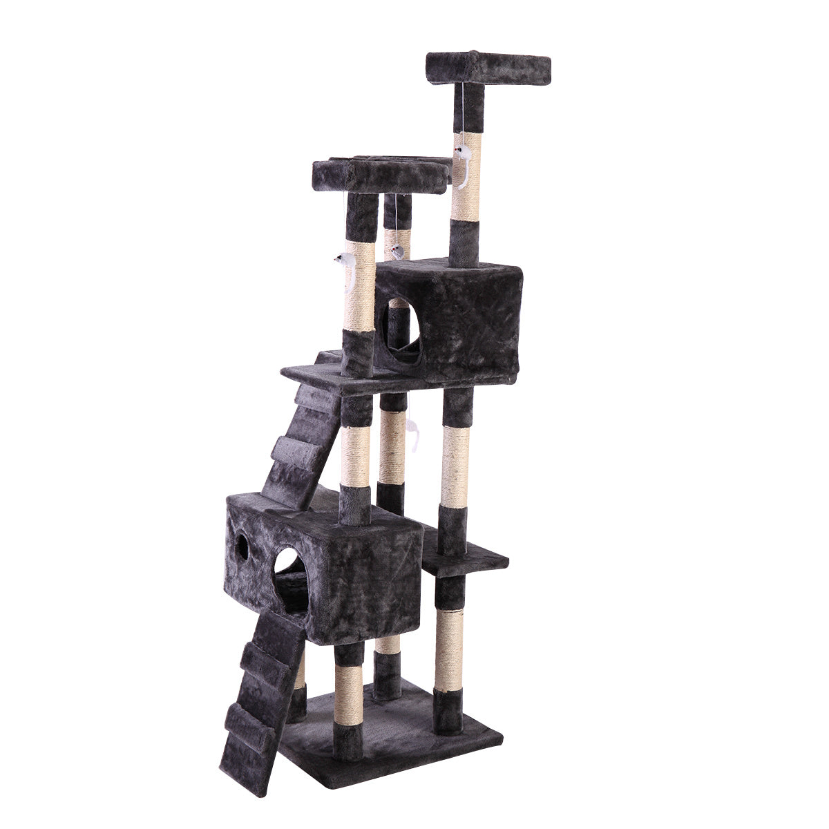 67'' Multi-Level Cat Tree Tower, Kitten Condo House with Scratching Posts, Kitty Play Activity Center, Durable Pet Furniture, Gray