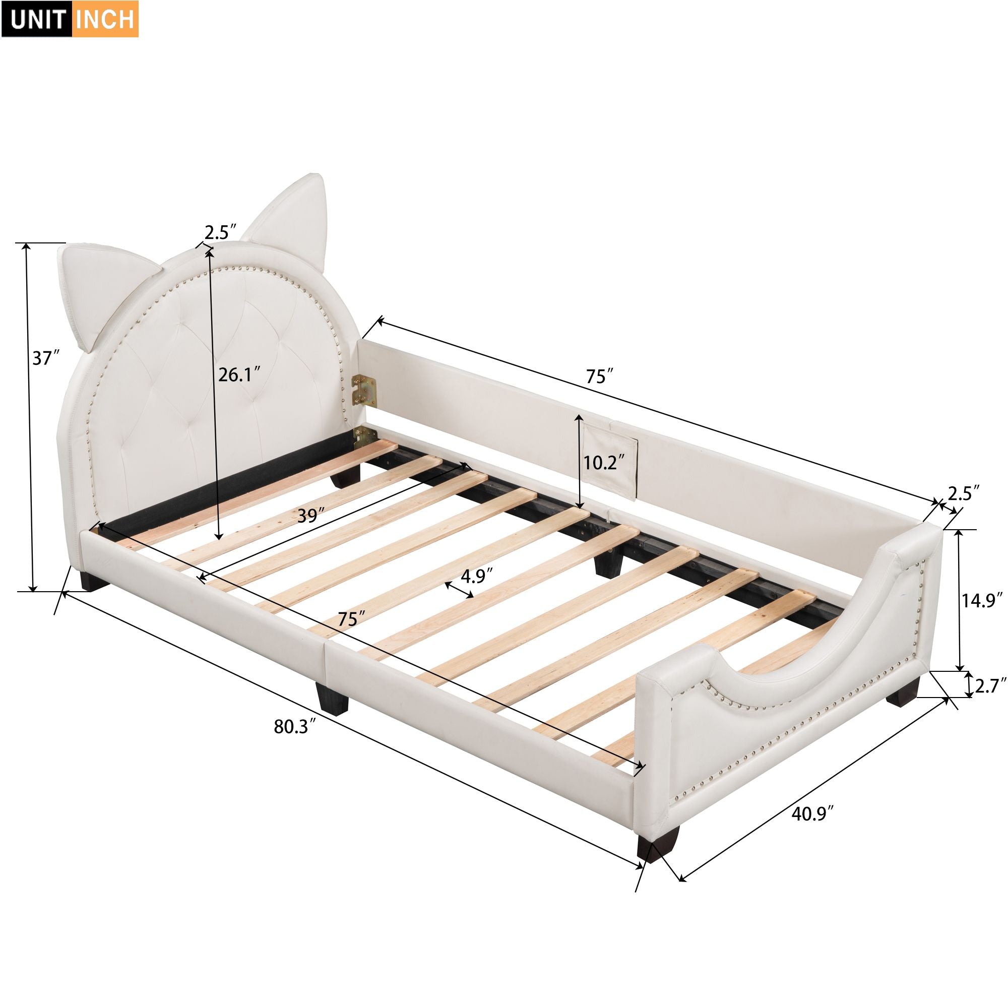 Twin Size Upholstered Daybed with Carton Ears Shaped Headboard