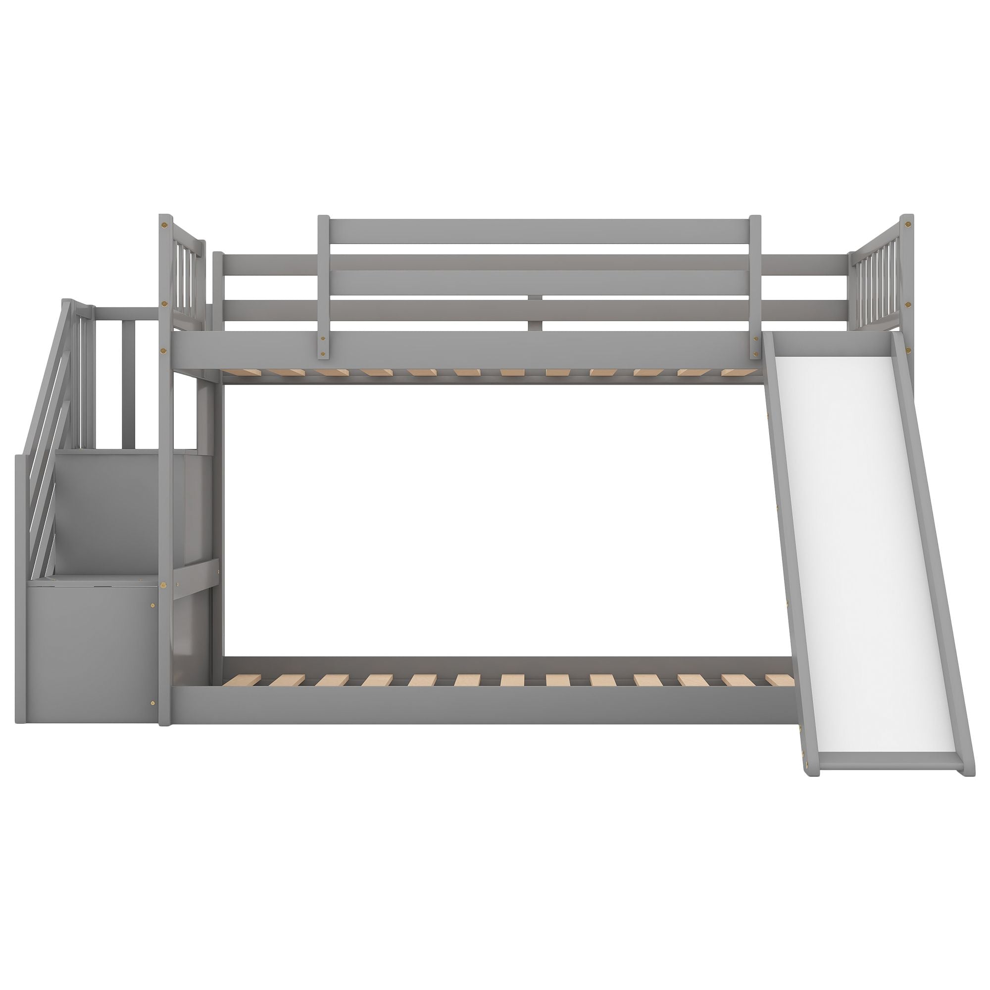 Twin over Twin Bunk Bed with Convertible Slide and Stairway