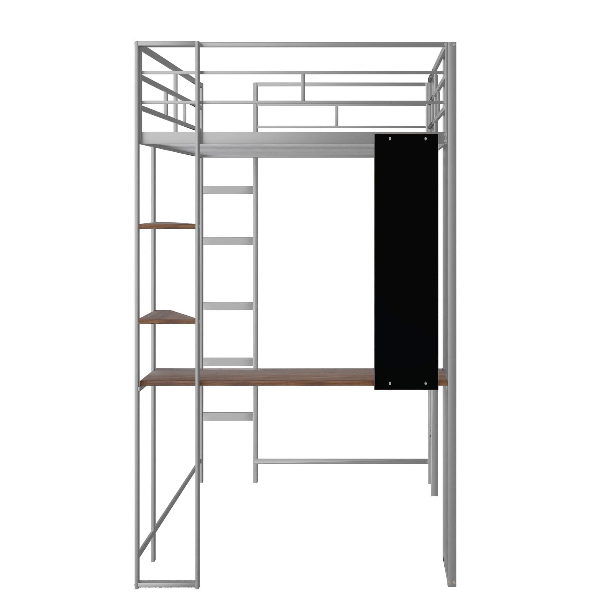 Twin Metal Loft Bed with 2 Shelves and one Desk