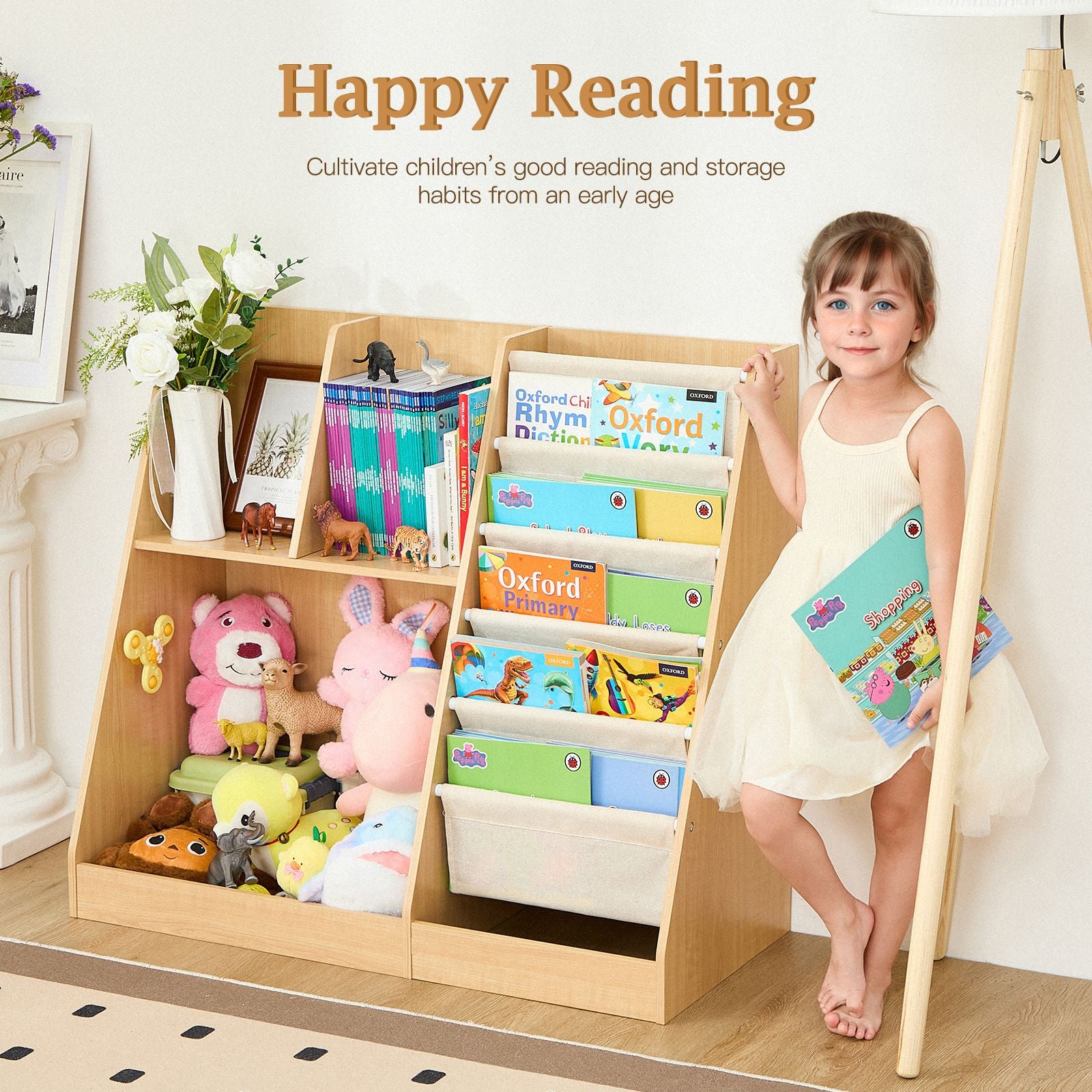 Kids Bookshelf and Toy Storage Organizer, Wooden Kids Book Shelf,Childrens Bookshelf, Bookcase for Kids Room,Nursery Bookcase for Kids, Children, Toddlers