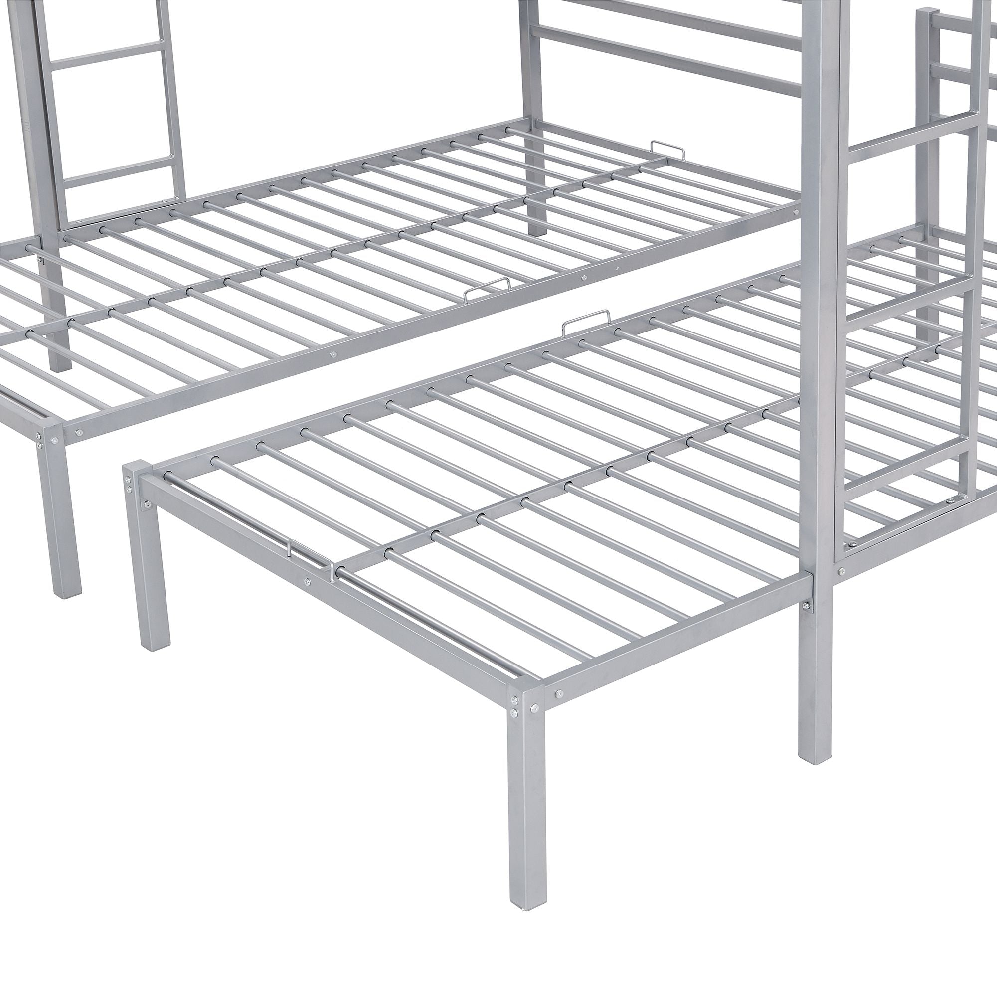 Full over Twin&Twin Size Bunk Metal Bed with Built-in Shelf