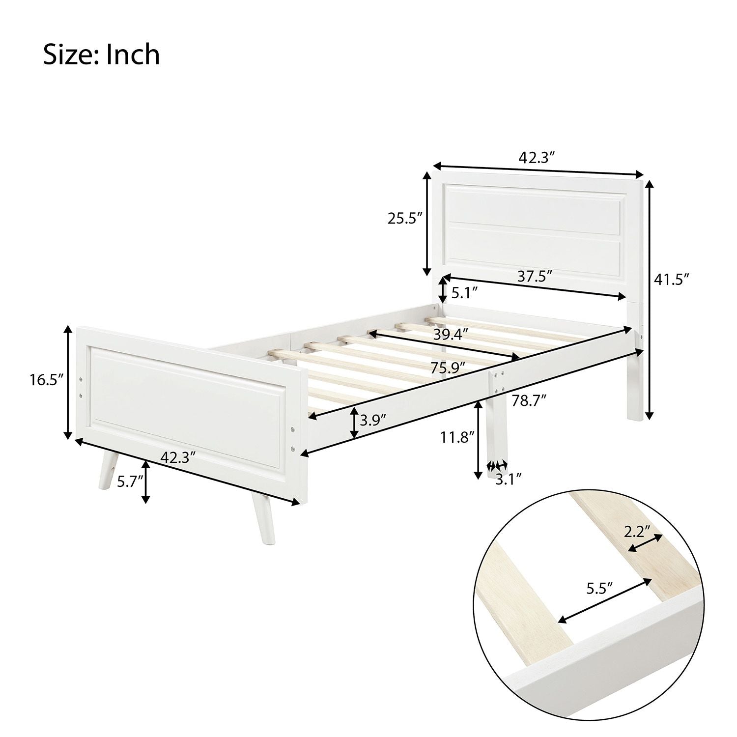 Wood Platform Bed Twin Bed Frame Mattress Foundation with Headboard and Wood Slat Suppor