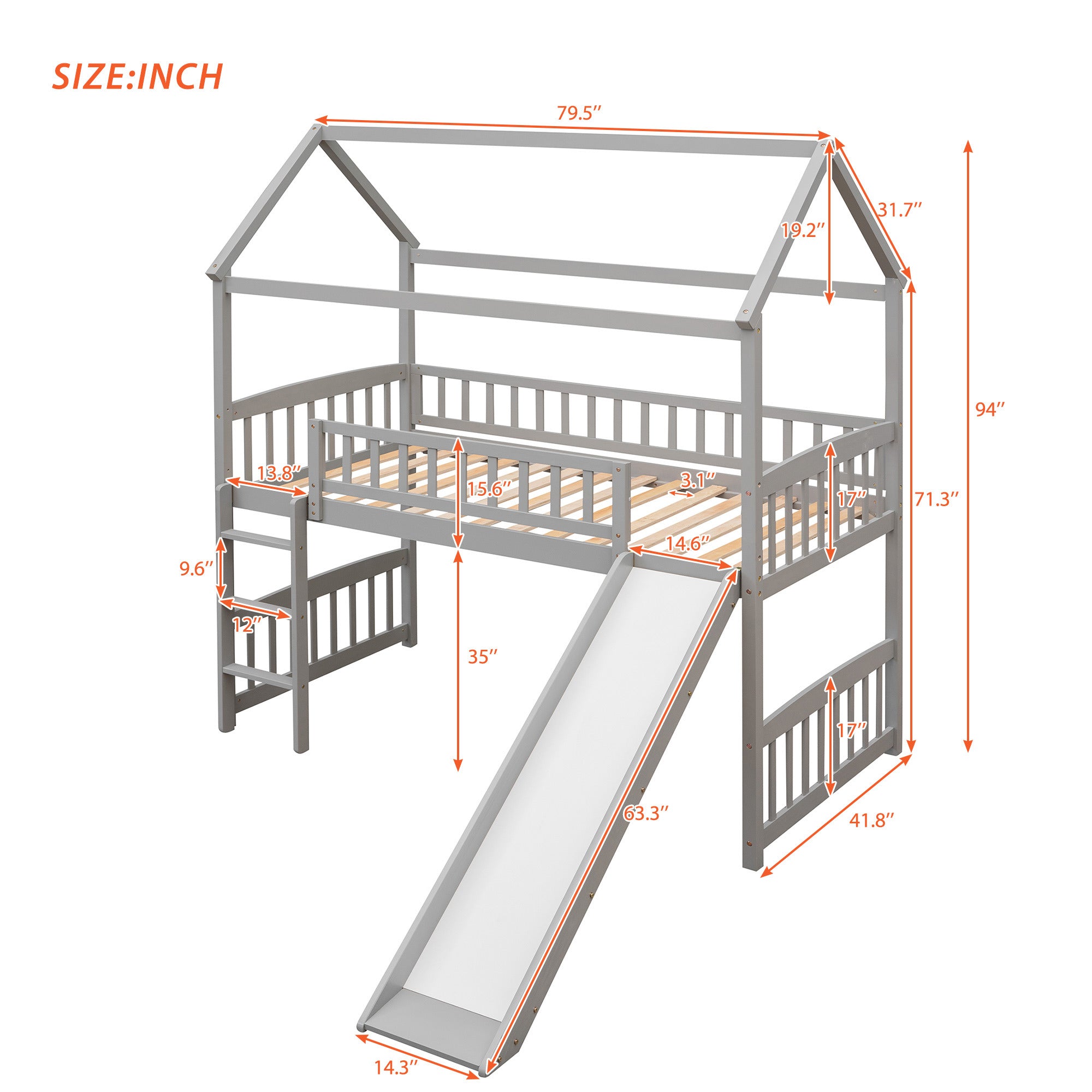 Twin Loft Bed with Slide;  House Bed with Slide