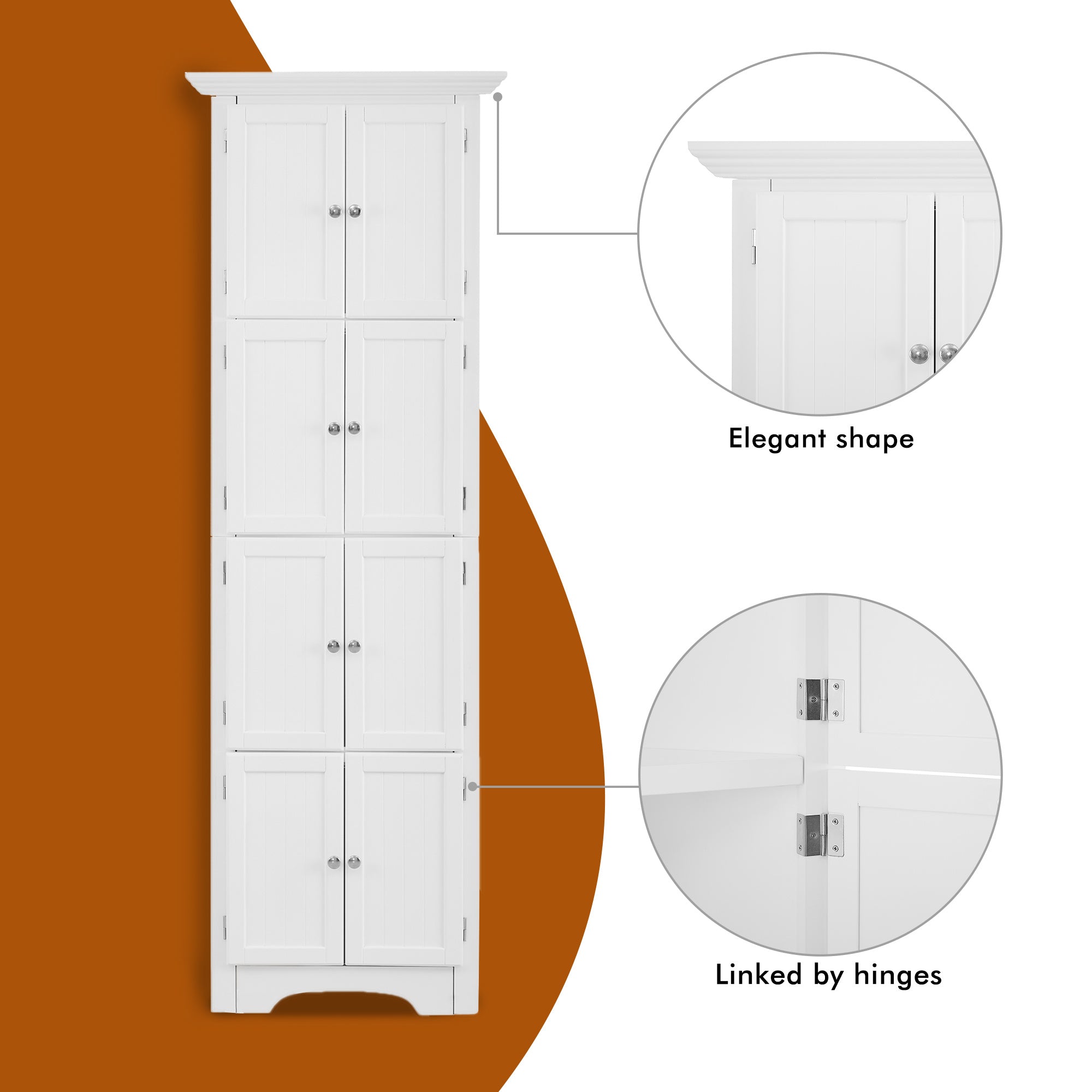 Tall Storage Cabinet with Doors and 4 Shelves for Living Room, Kitchen, Office, Bedroom, Bathroom, Modern, White