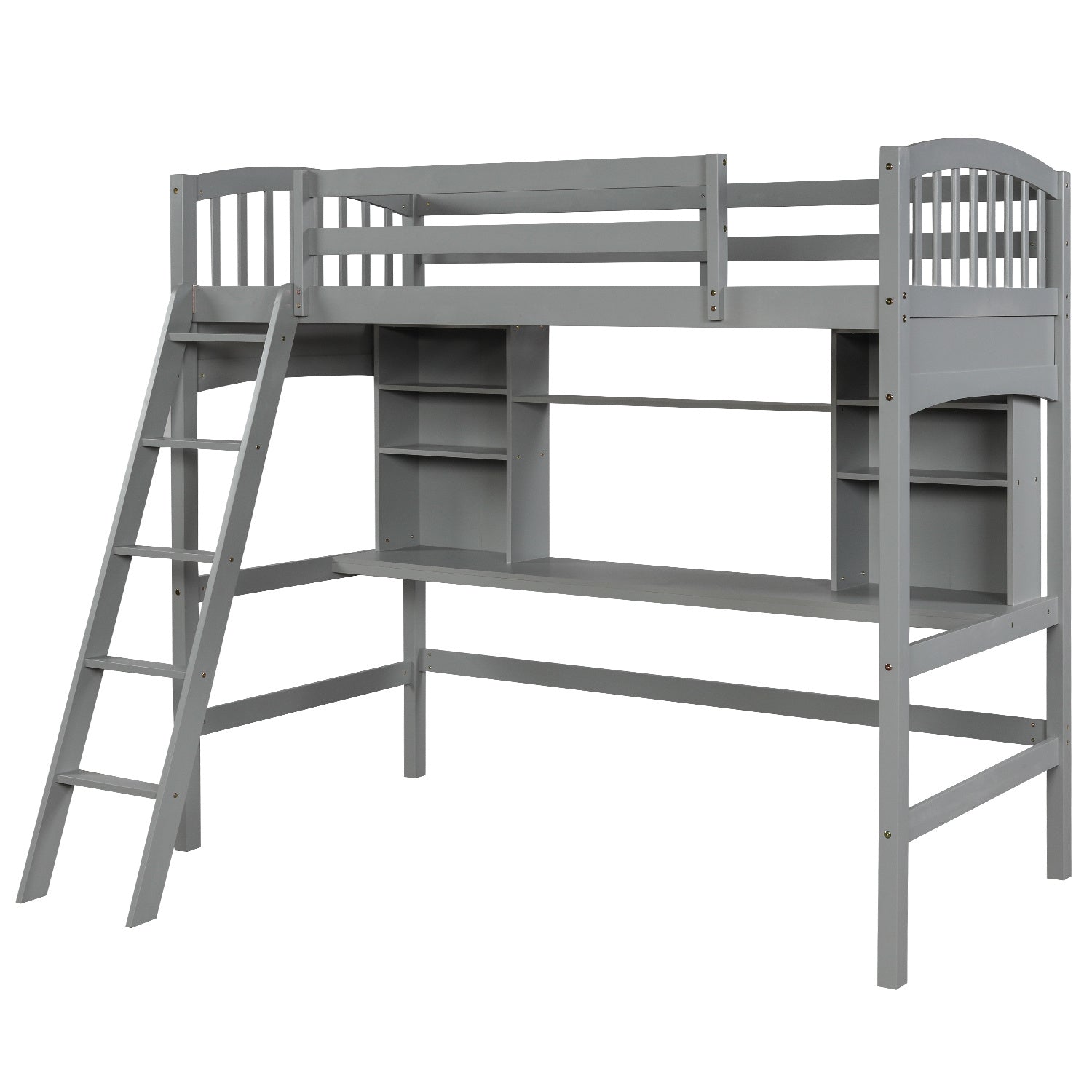 Twin size Loft Bed with Storage Shelves;  Desk and Ladder