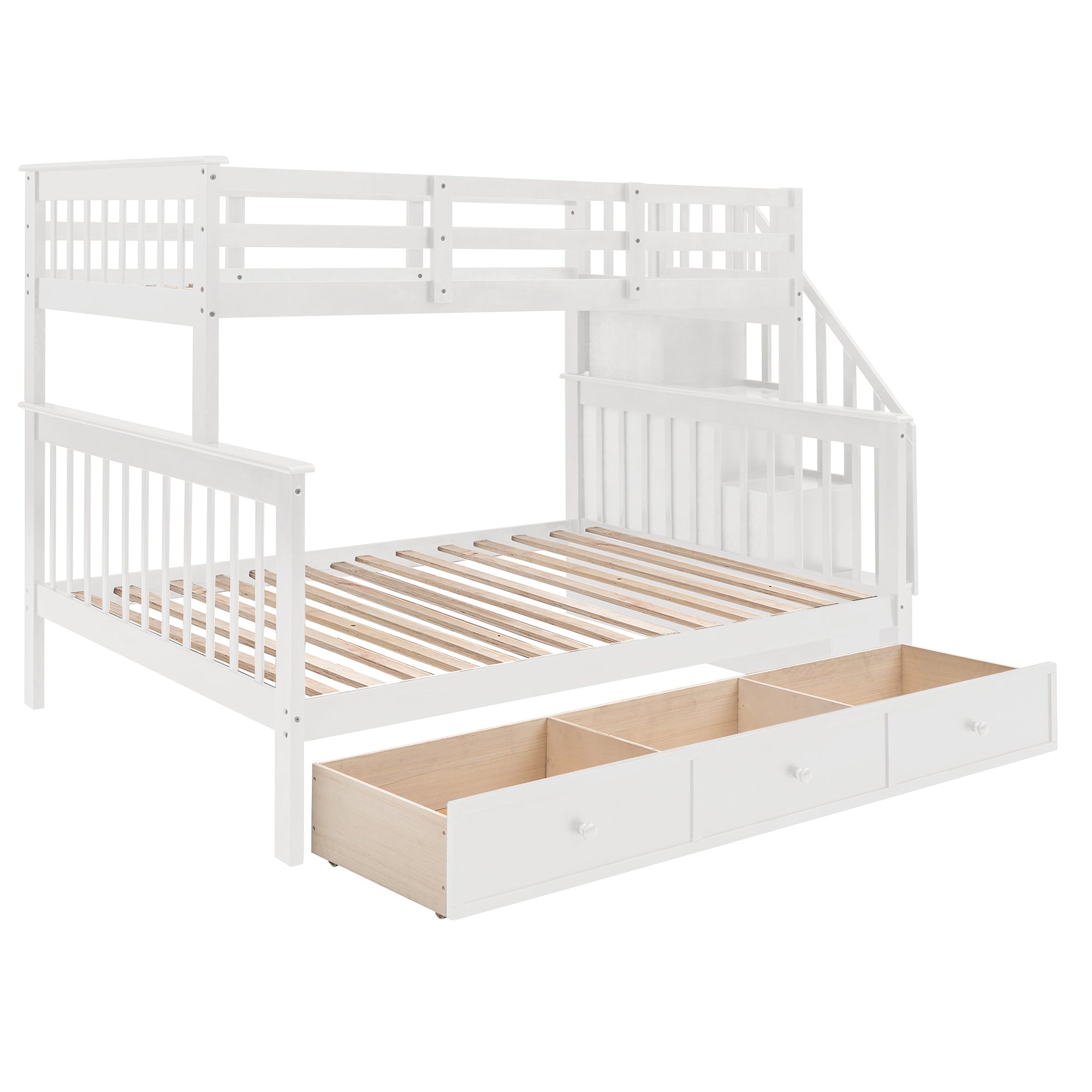 Stairway Twin-Over-Full Bunk Bed with Drawer;  Storage and Guard Rail for Bedroom;  Dorm;  for Adults