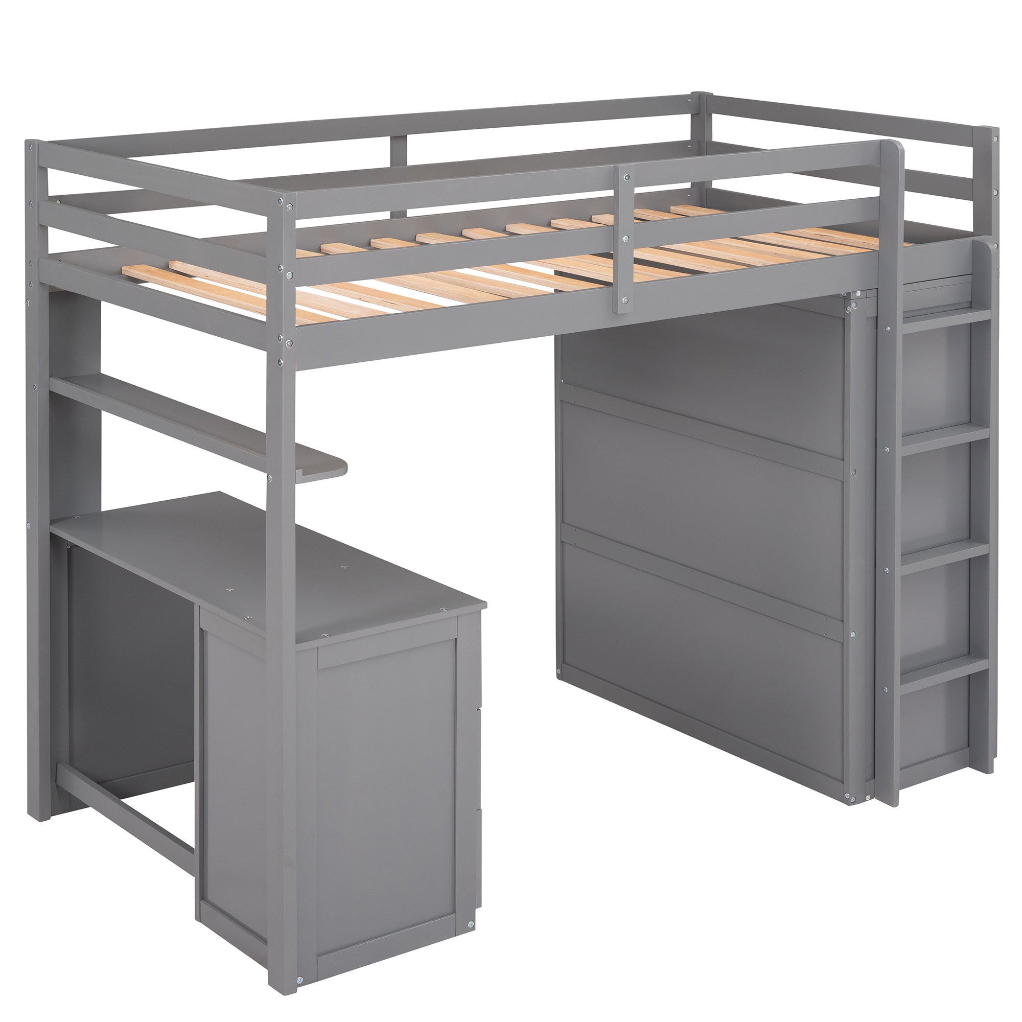 Twin size Loft Bed with Drawers,Desk,and Wardrobe