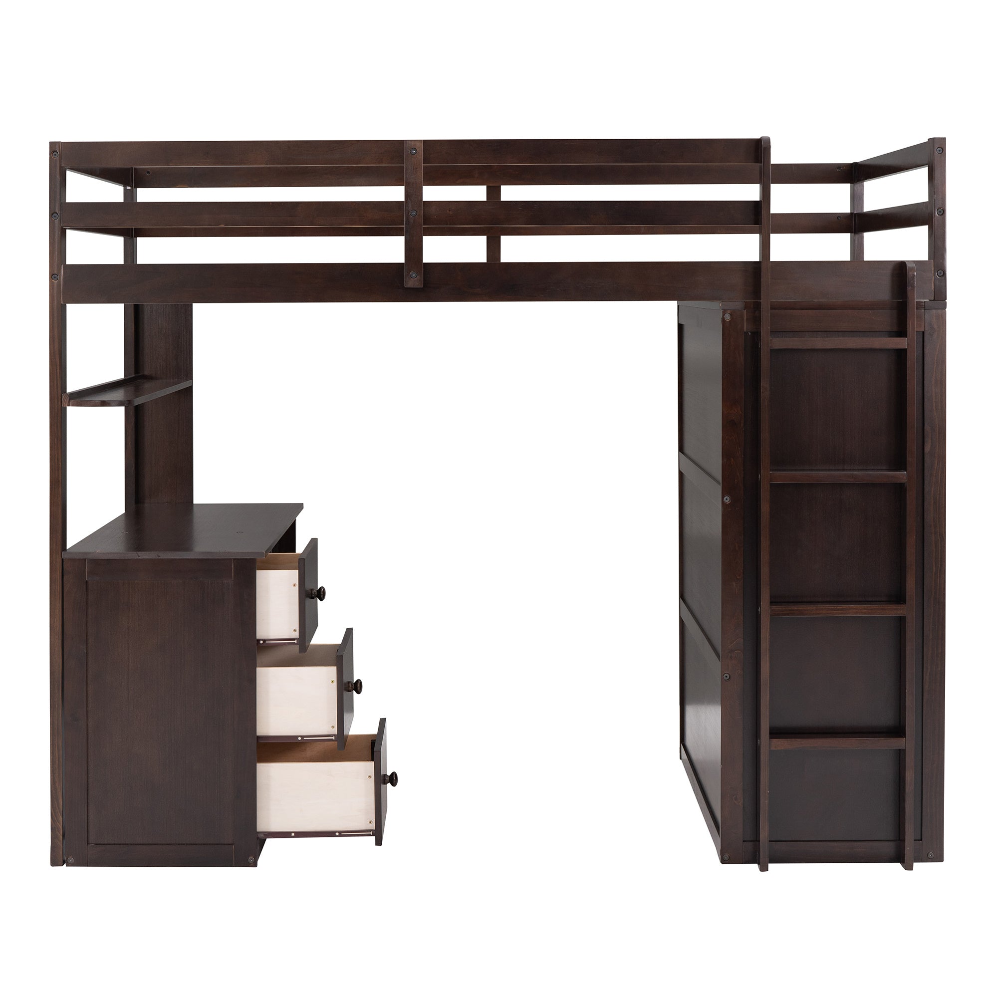 Twin size Loft Bed with Drawers,Desk,and Wardrobe