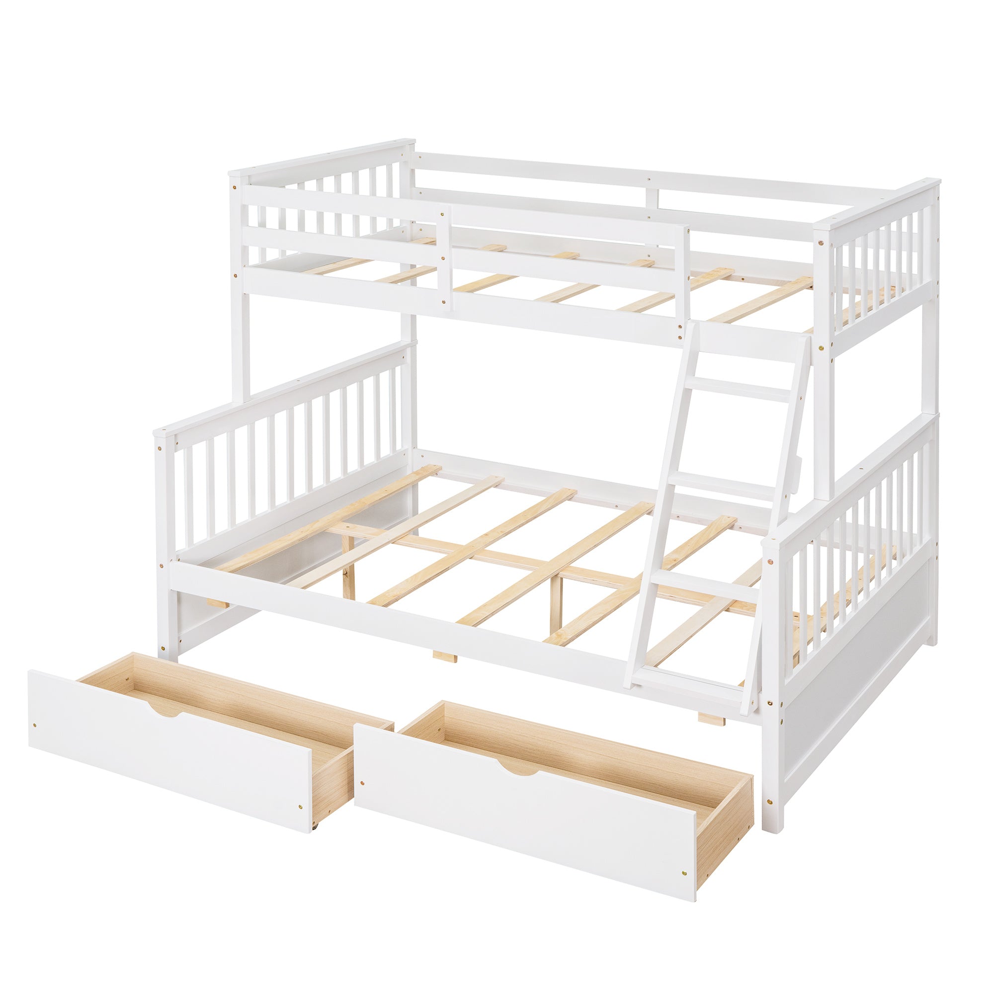 Twin-Over-Full Bunk Bed with Ladders and Two Storage Drawers