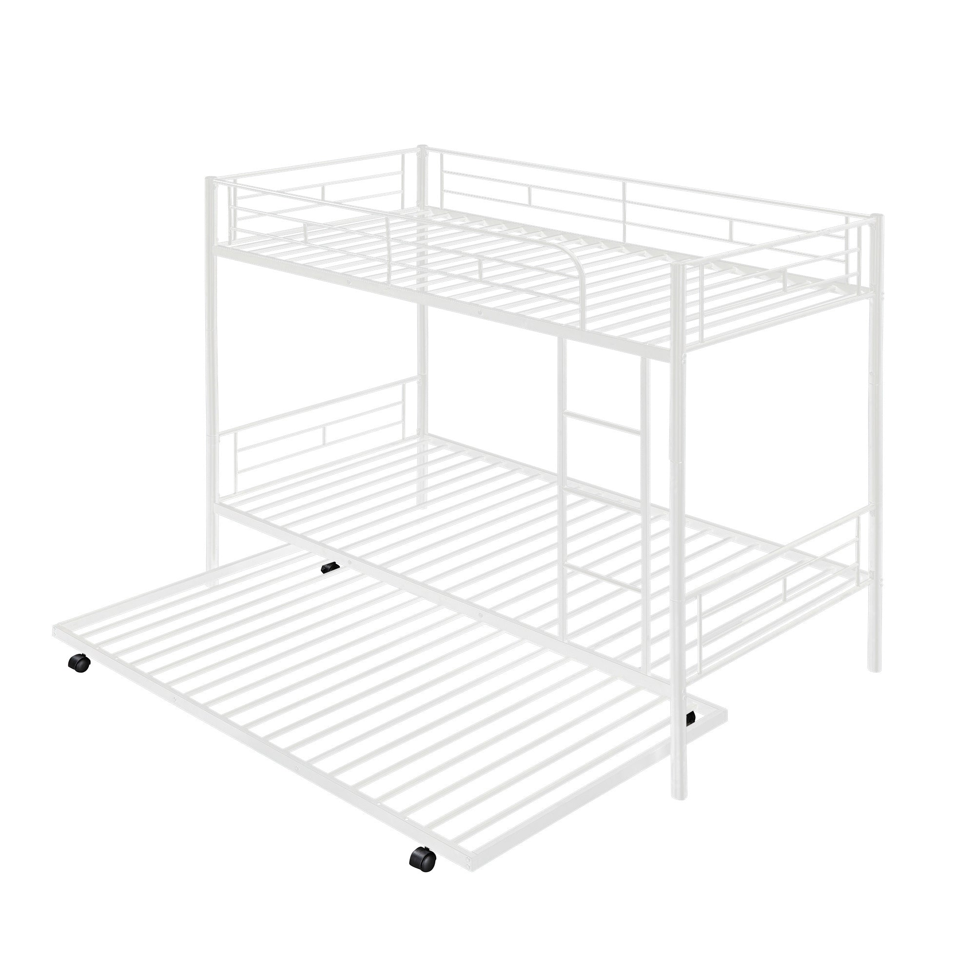 Twin-Over-Twin Metal Bunk Bed With Trundle,Can be Divided into two beds,No Box Spring needed