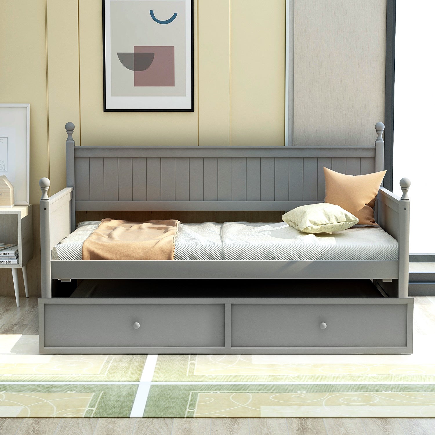 Twin Size Wood Daybed with Twin Size Trundle