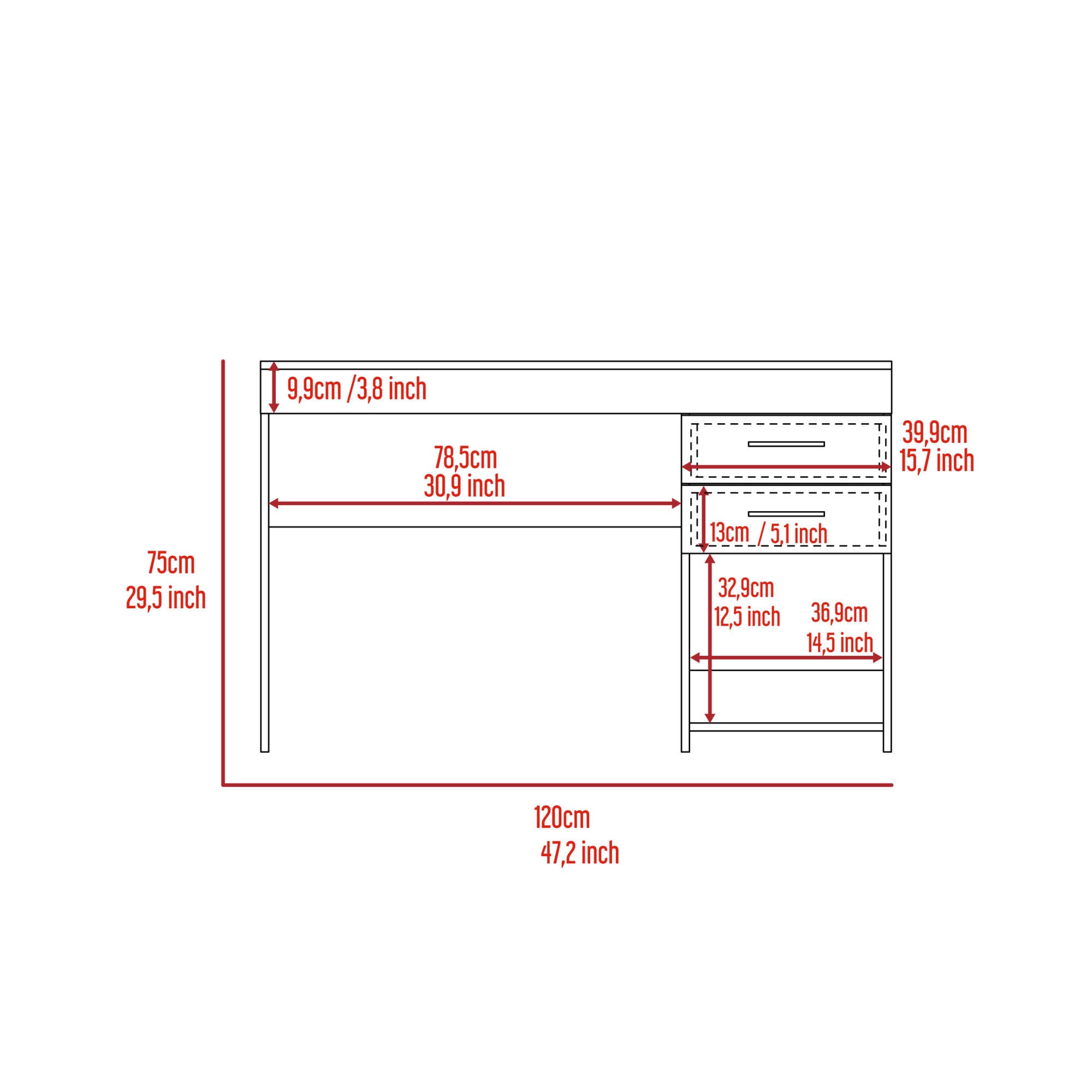 Berkeley 1-Shelf 2-Drawer Computer Desk Light Grey