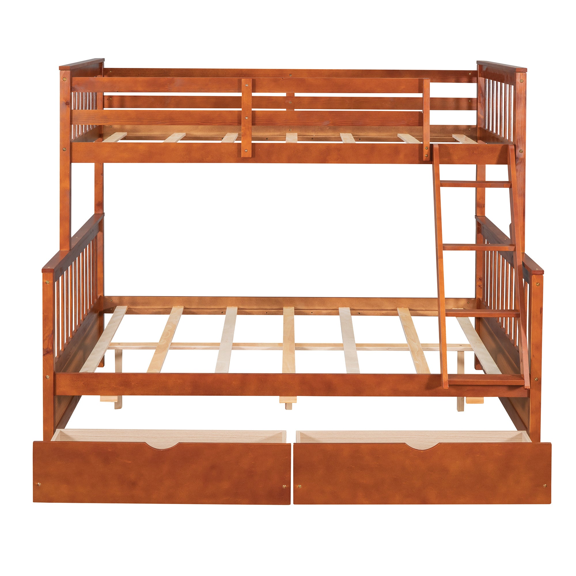 Twin-Over-Full Bunk Bed with Ladders and Two Storage Drawers