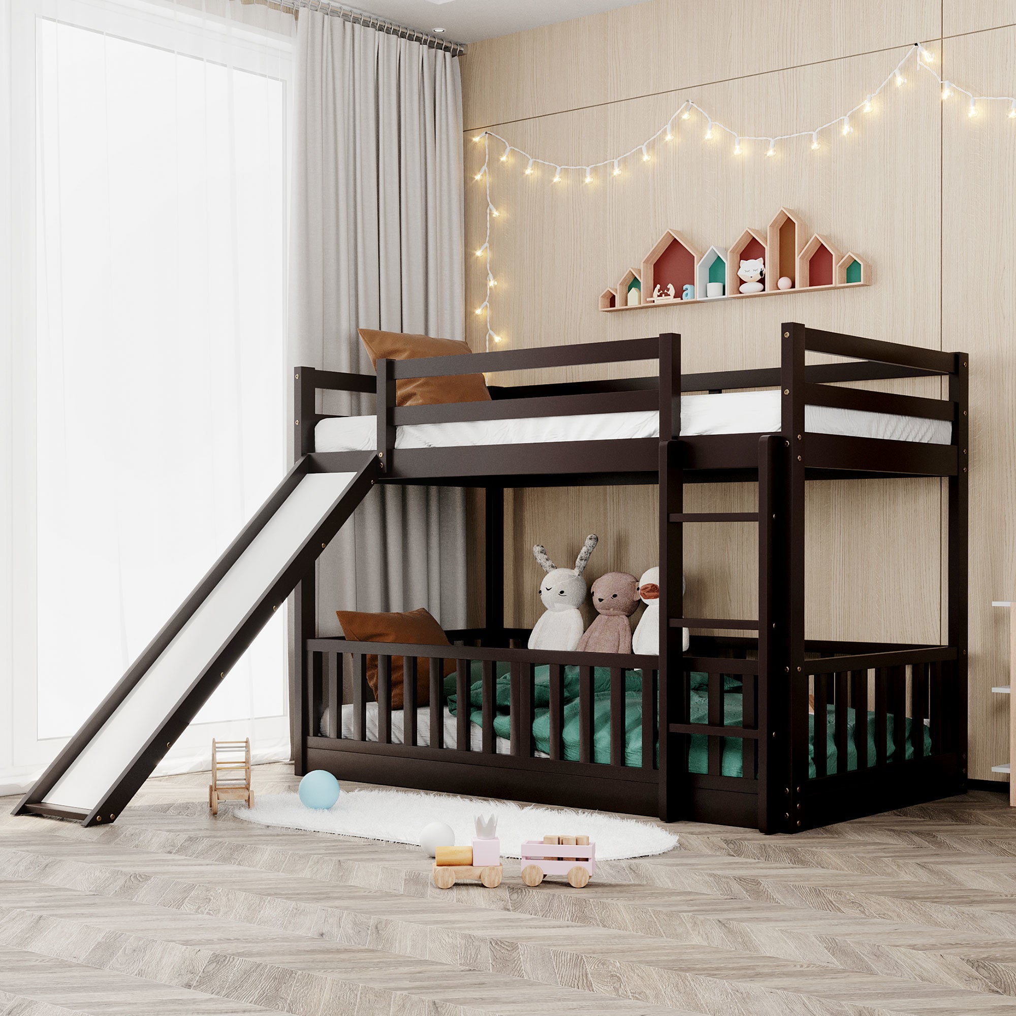 Twin Over Twin Bunk Bed with Slide and Ladder