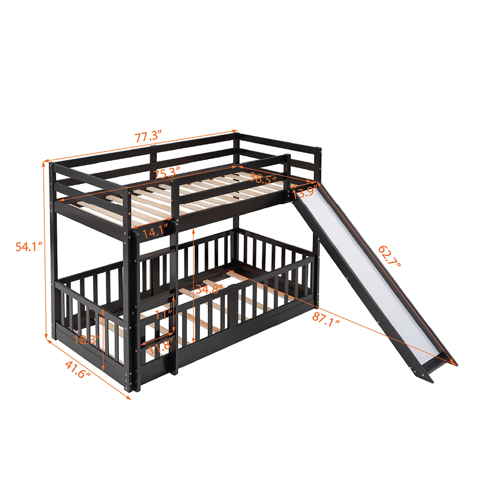 Twin Over Twin Bunk Bed with Slide and Ladder