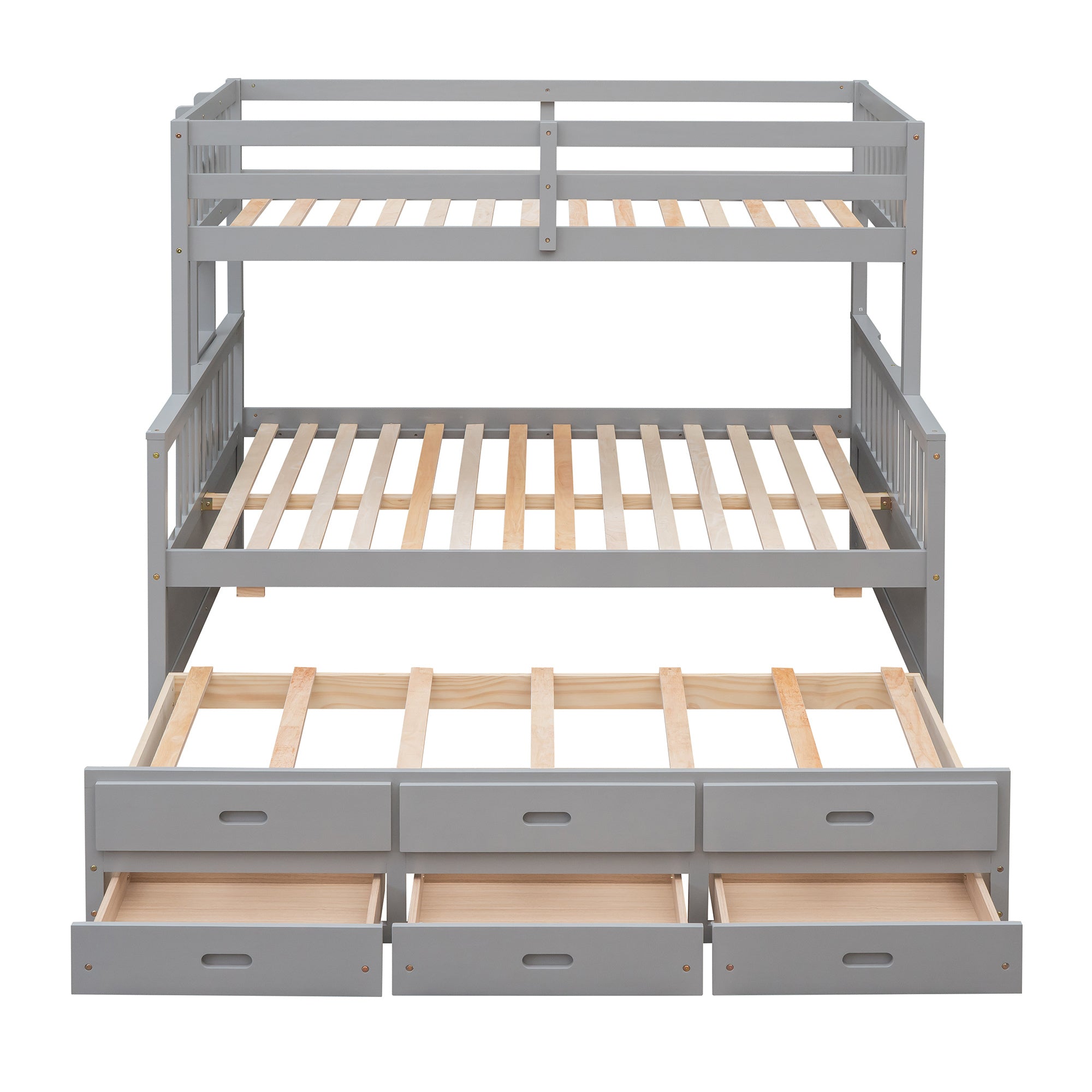 Twin-Over-Full Bunk Bed with Twin size Trundle ;  Separable Bunk Bed with Drawers for Bedroom