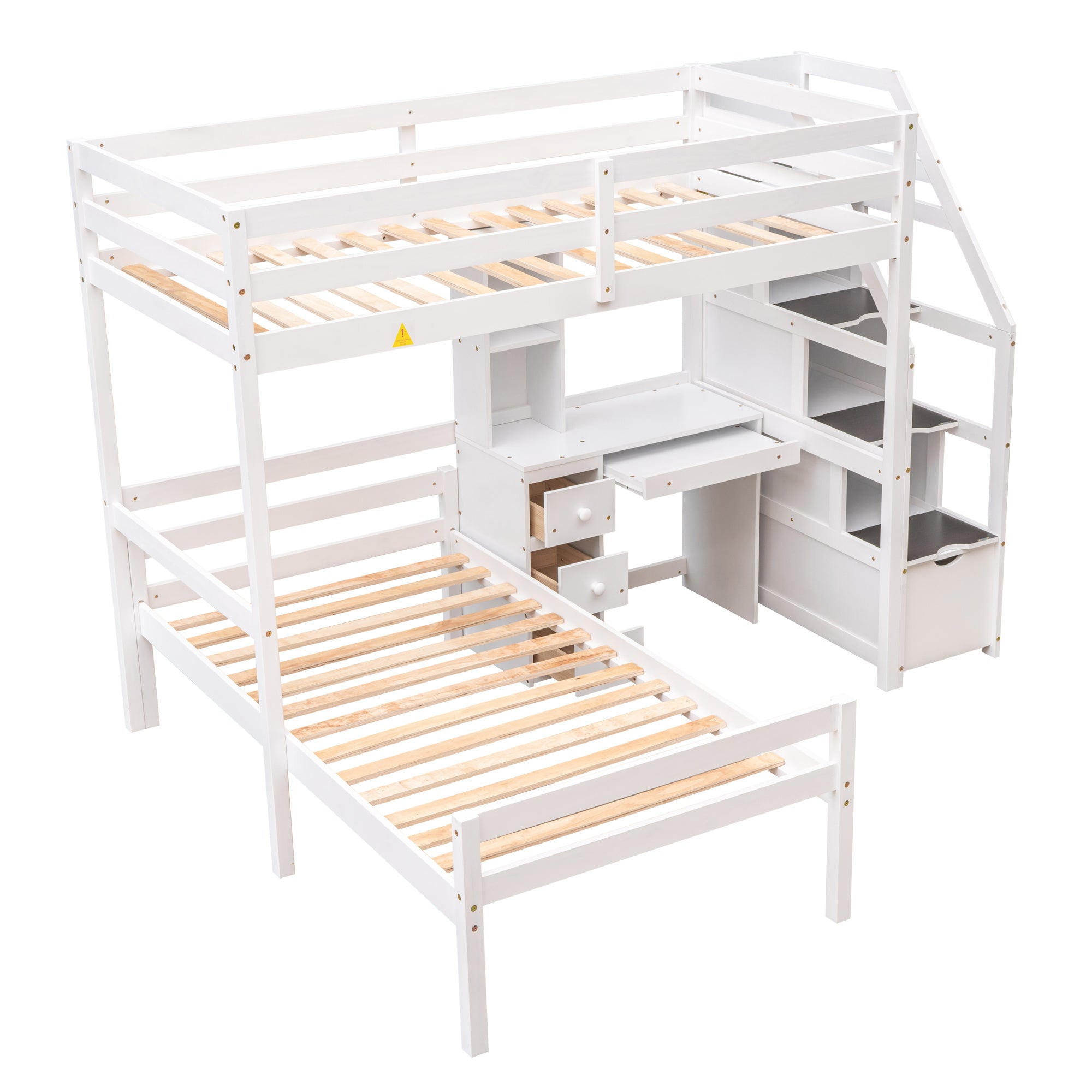 Twin Size Loft Bed with a Stand-alone Bed;  Storage Staircase;  Desk;  Shelves and Drawers