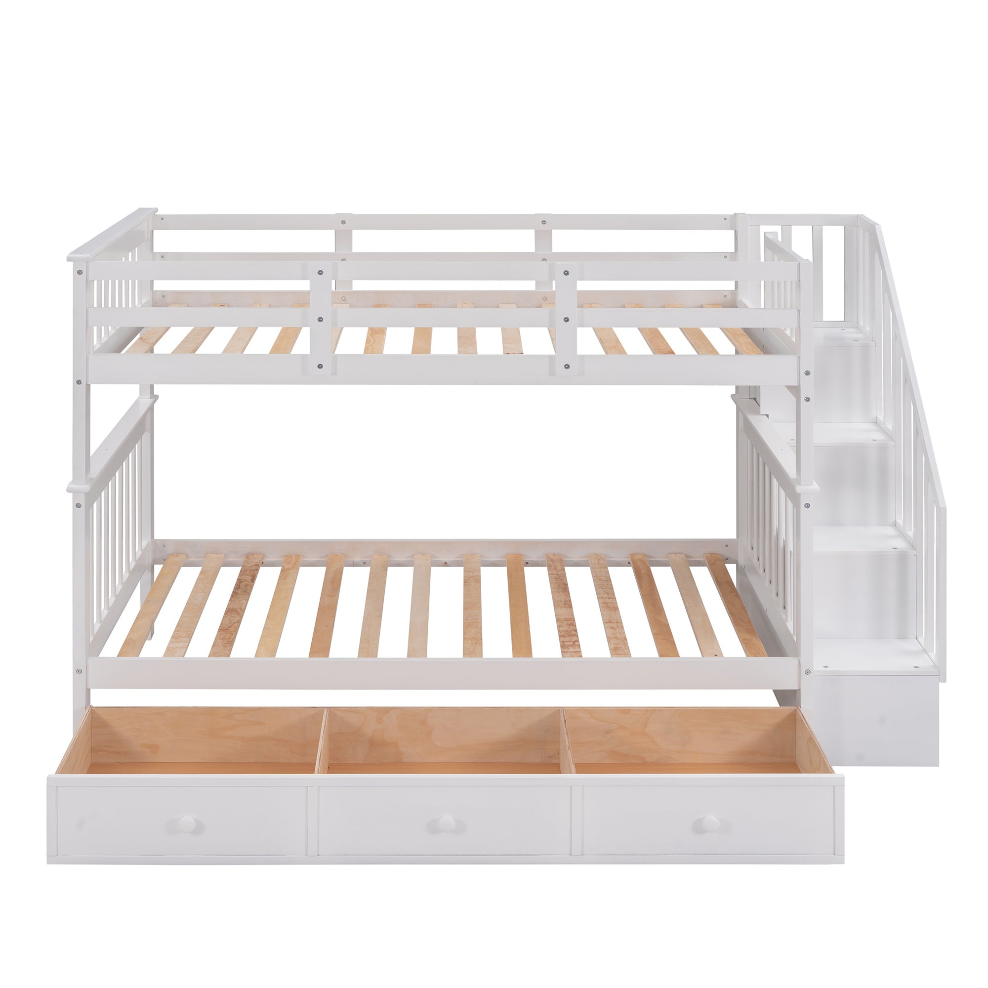 Stairway Twin-Over-Twin Bunk Bed with Three Drawers for Bedroom, Dorm - Gray