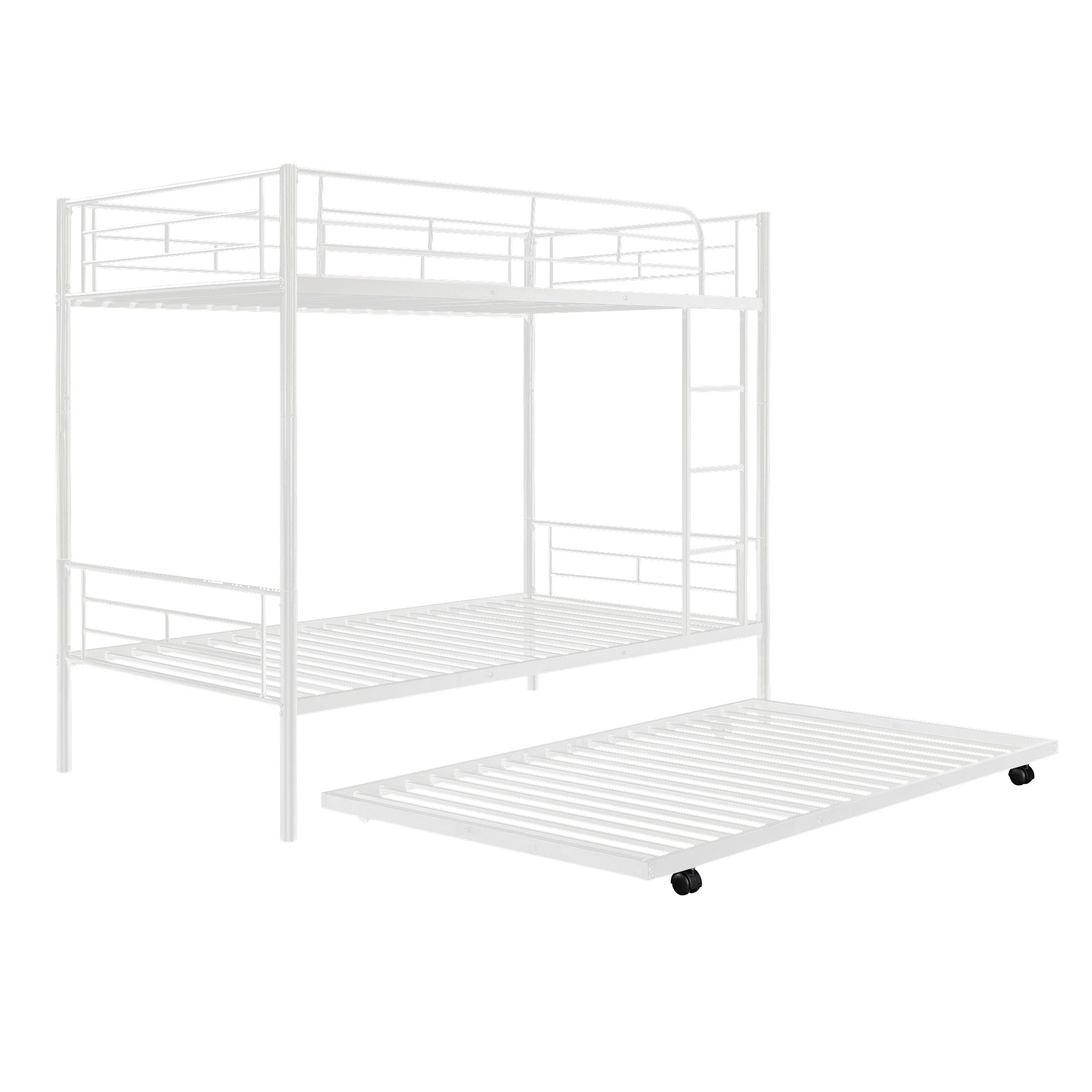 Twin-Over-Twin Metal Bunk Bed With Trundle,Can be Divided into two beds,No Box Spring needed