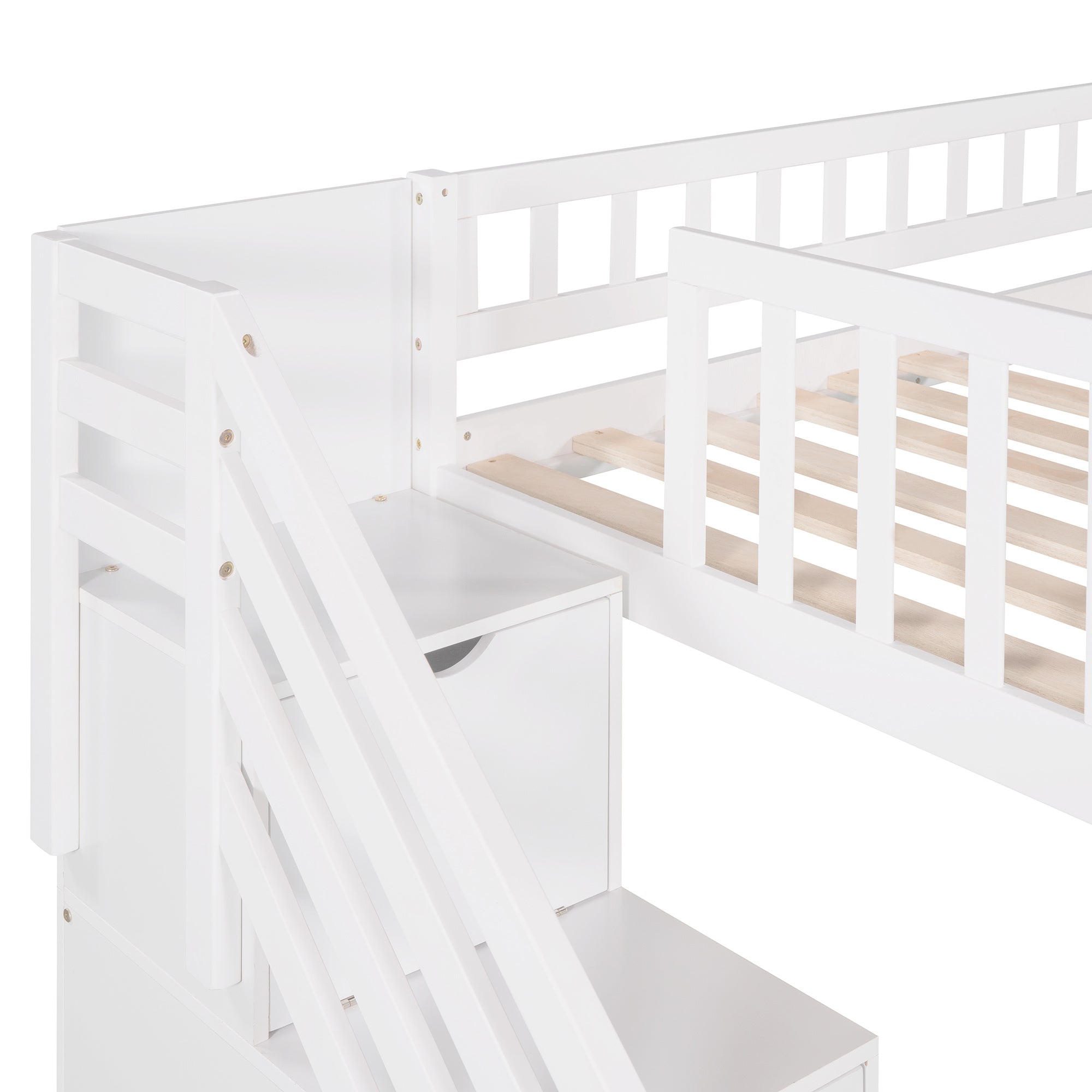 Stairway Twin Size Loft Bed with Two Drawers and Slide