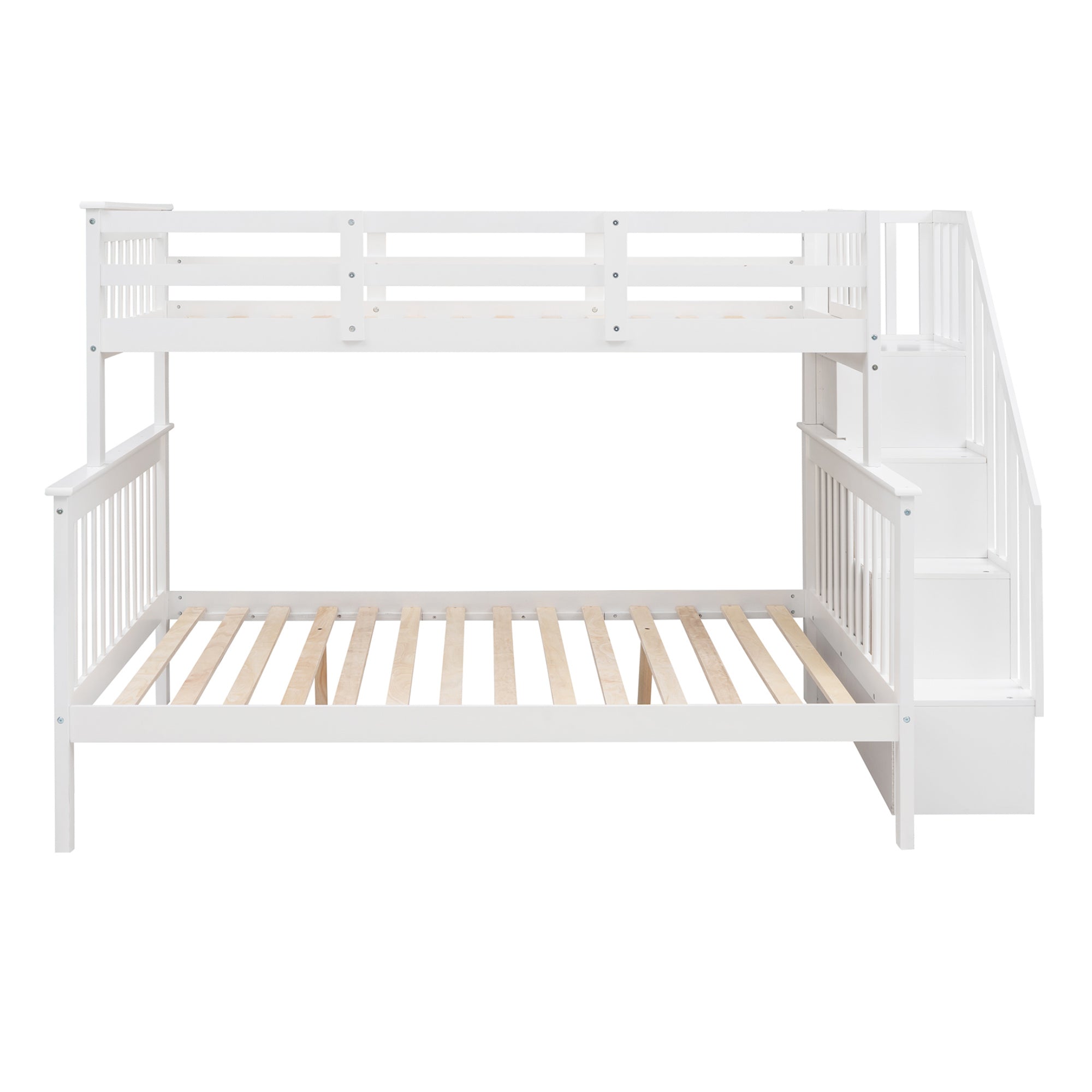 Stairway Twin-Over-Full Bunk Bed with Storage and Guard Rail for Bedroom