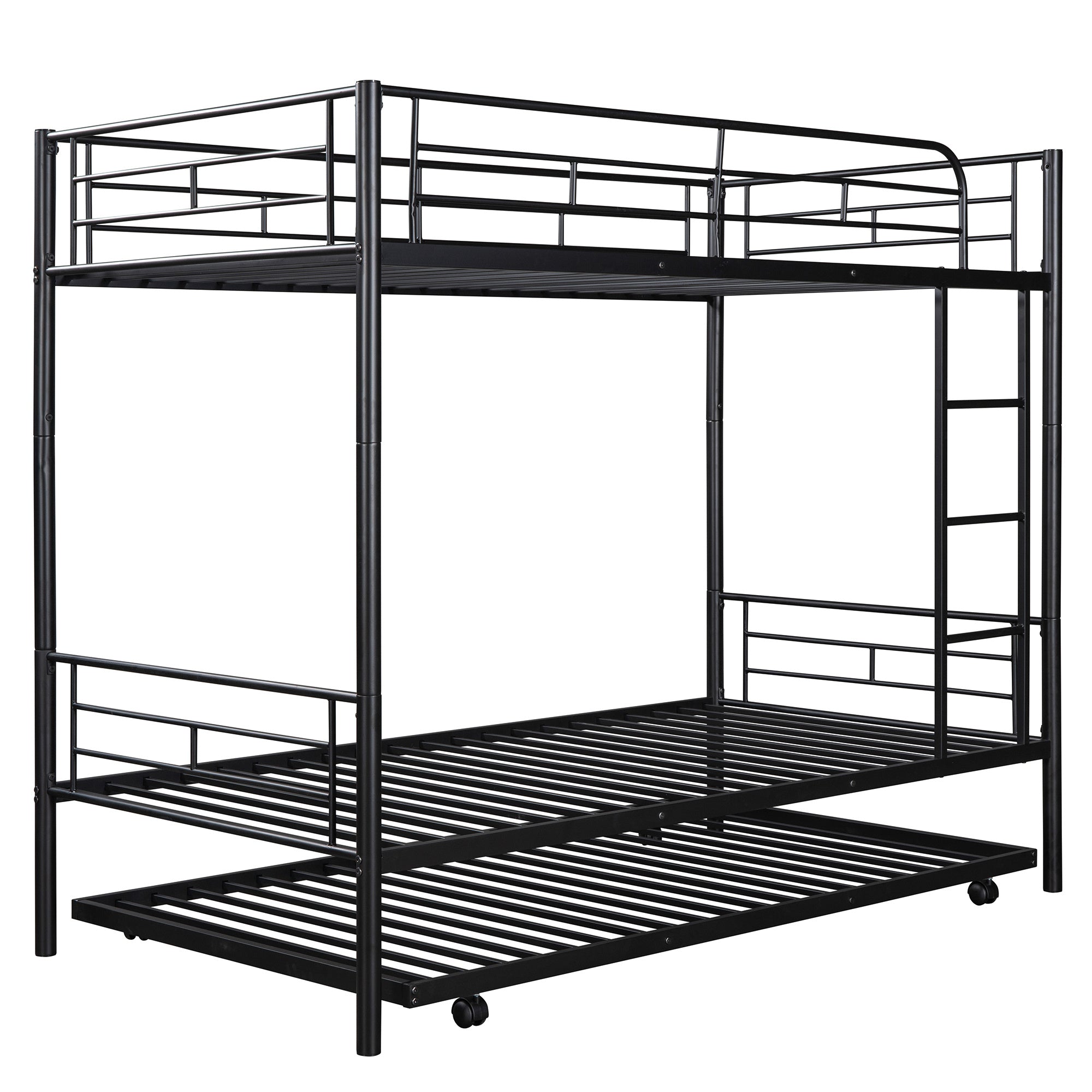 Twin-Over-Twin Metal Bunk Bed With Trundle,Can be Divided into two beds,No Box Spring needed