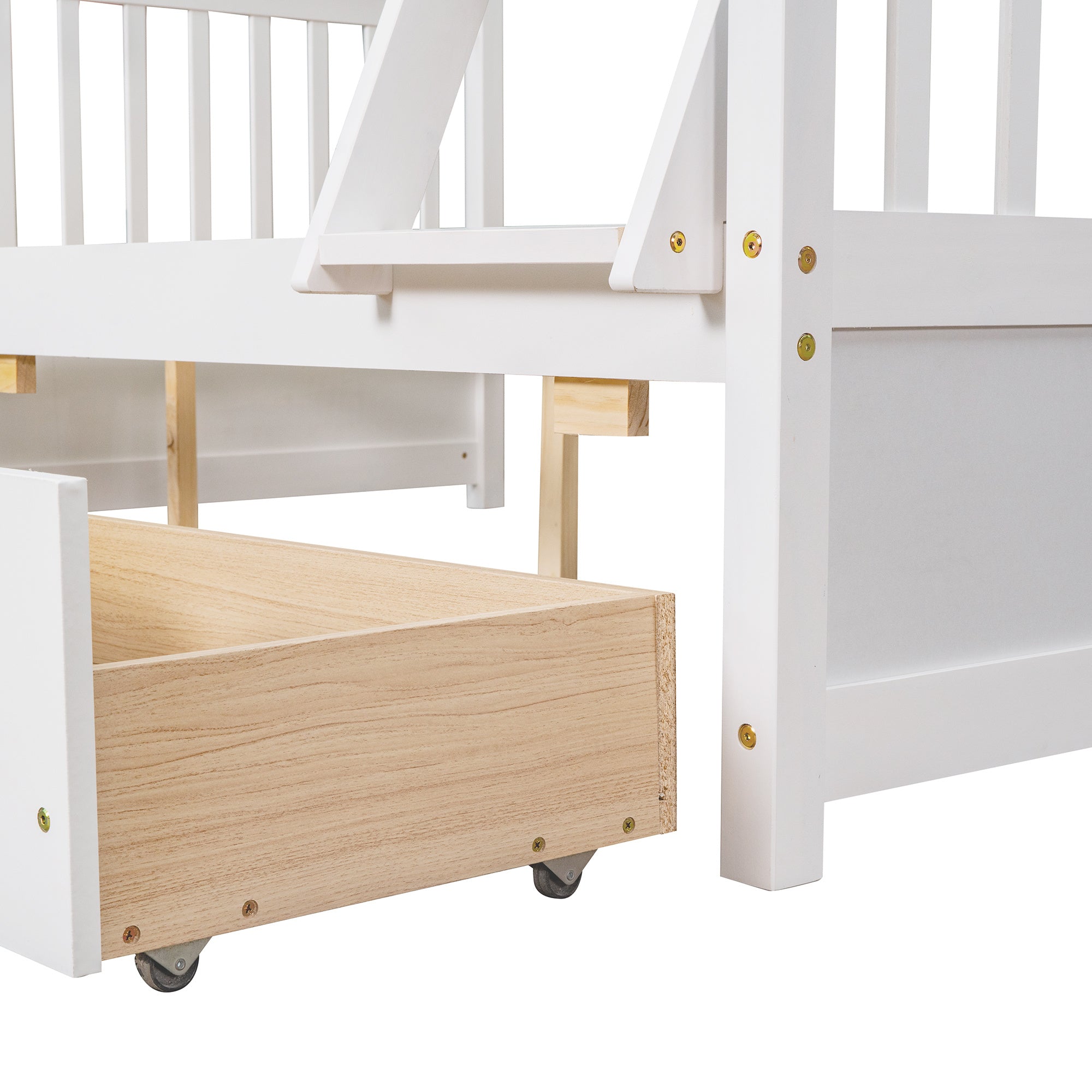 Twin-Over-Full Bunk Bed with Ladders and Two Storage Drawers