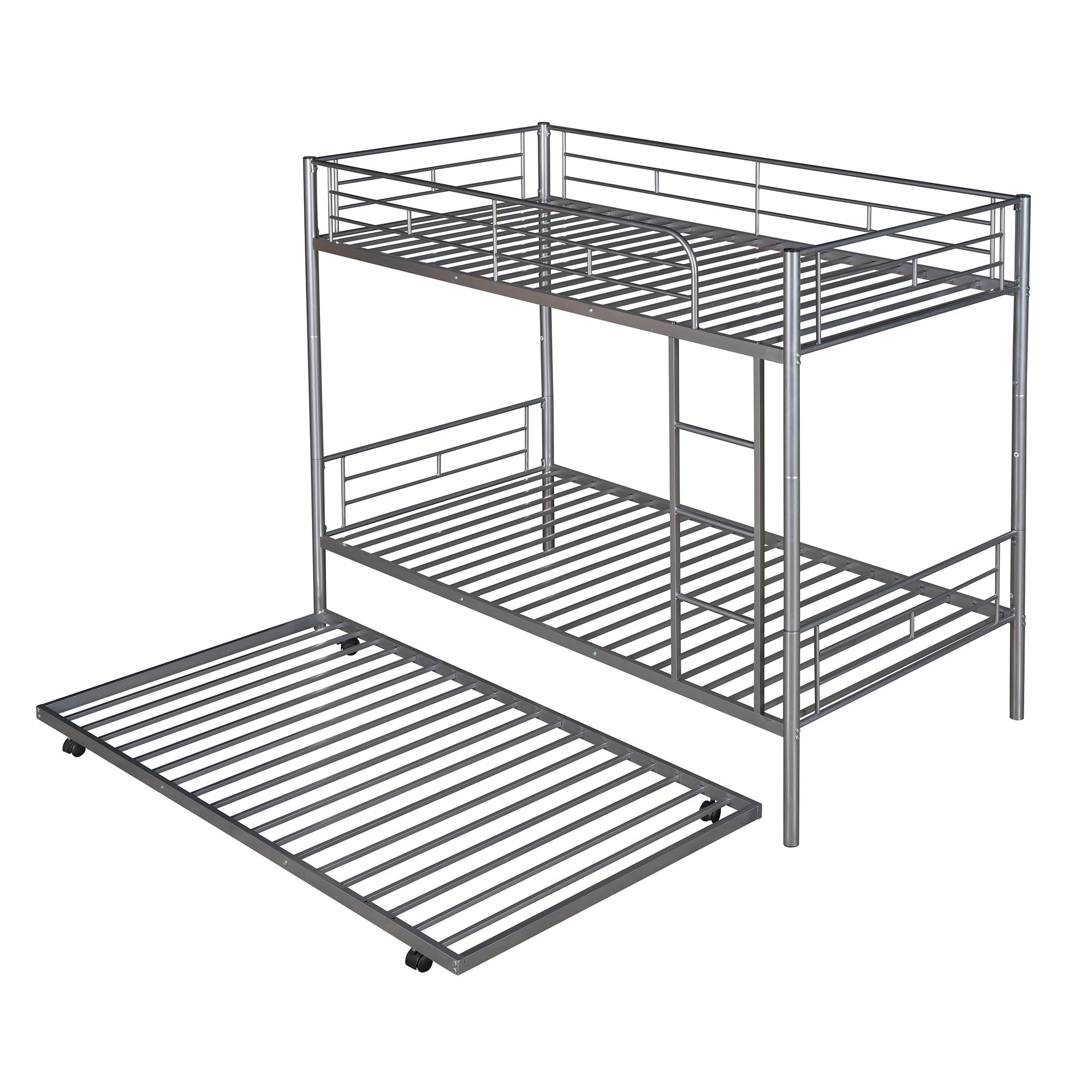 Twin-Over-Twin Metal Bunk Bed With Trundle,Can be Divided into two beds,No Box Spring needed