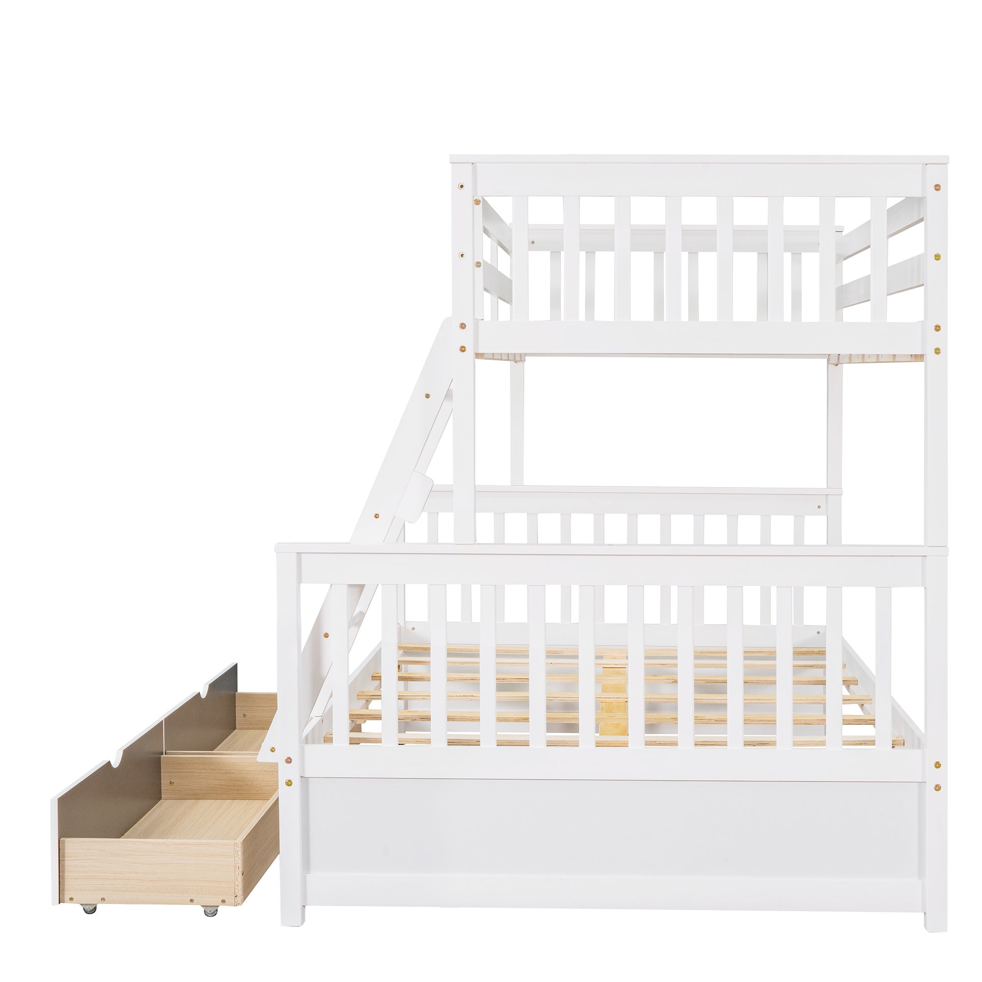 Twin-Over-Full Bunk Bed with Ladders and Two Storage Drawers