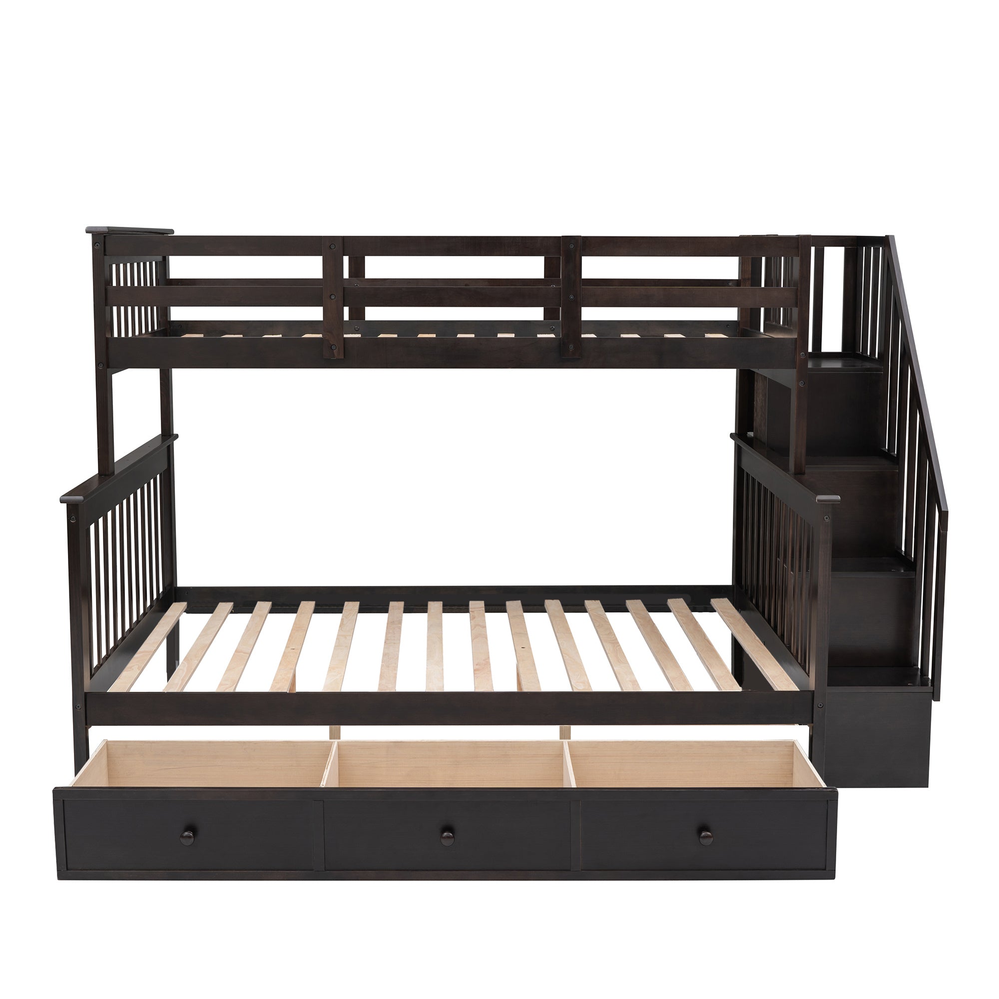 Stairway Twin-Over-Full Bunk Bed with Drawer;  Storage and Guard Rail for Bedroom;  Dorm;  for Adults