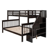 Stairway Twin-Over-Full Bunk Bed with Storage and Guard Rail for Bedroom