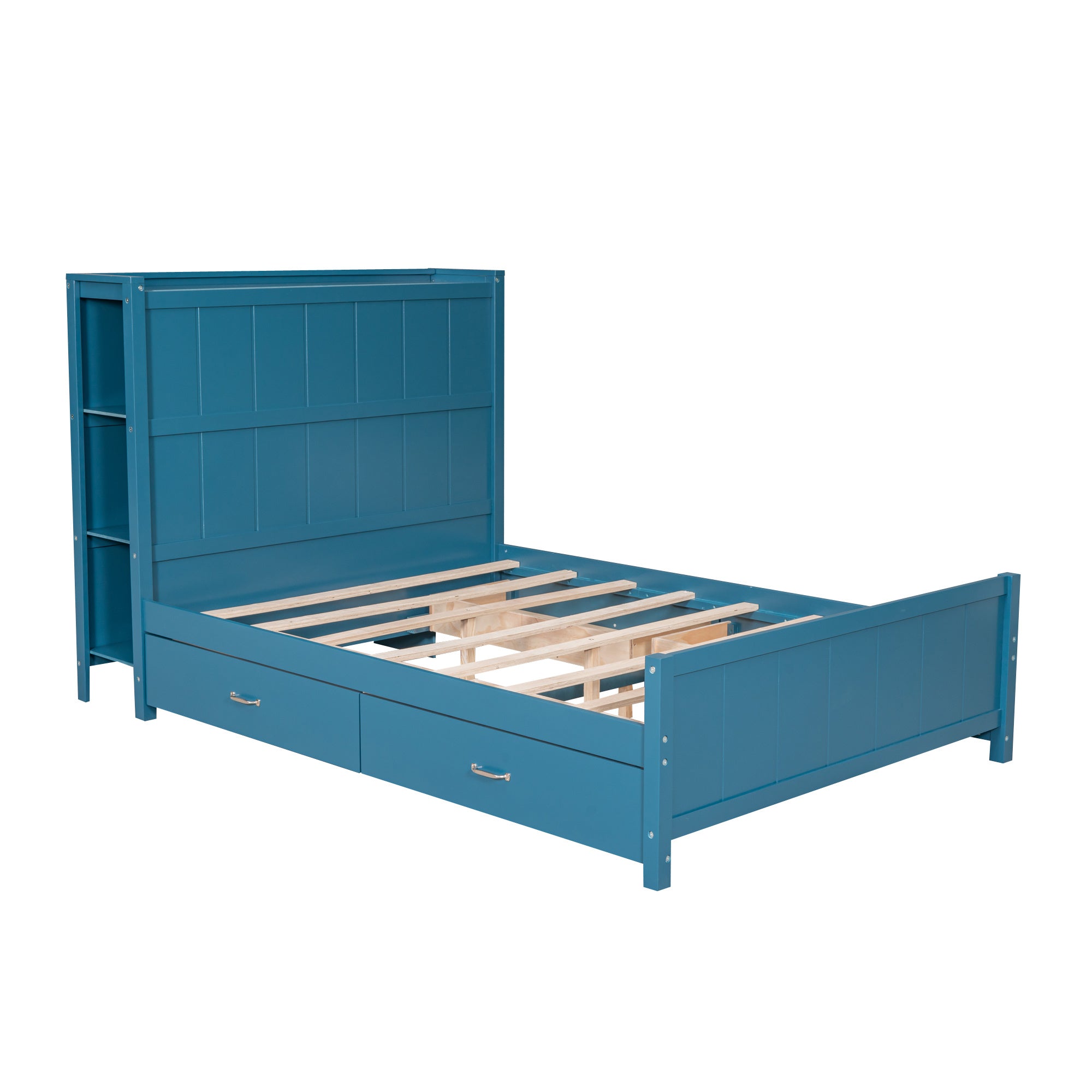 Full Size Platform Bed with Drawers and Storage Shelves