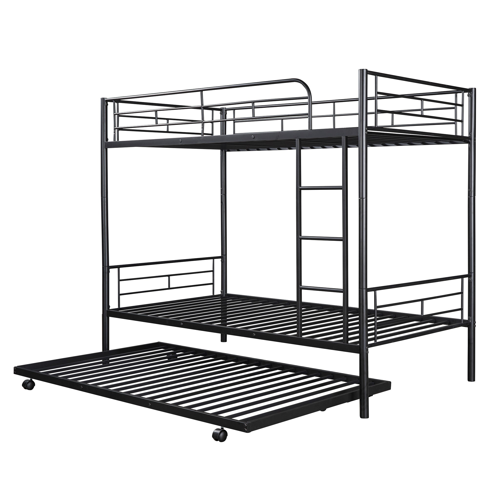 Twin-Over-Twin Metal Bunk Bed With Trundle,Can be Divided into two beds,No Box Spring needed