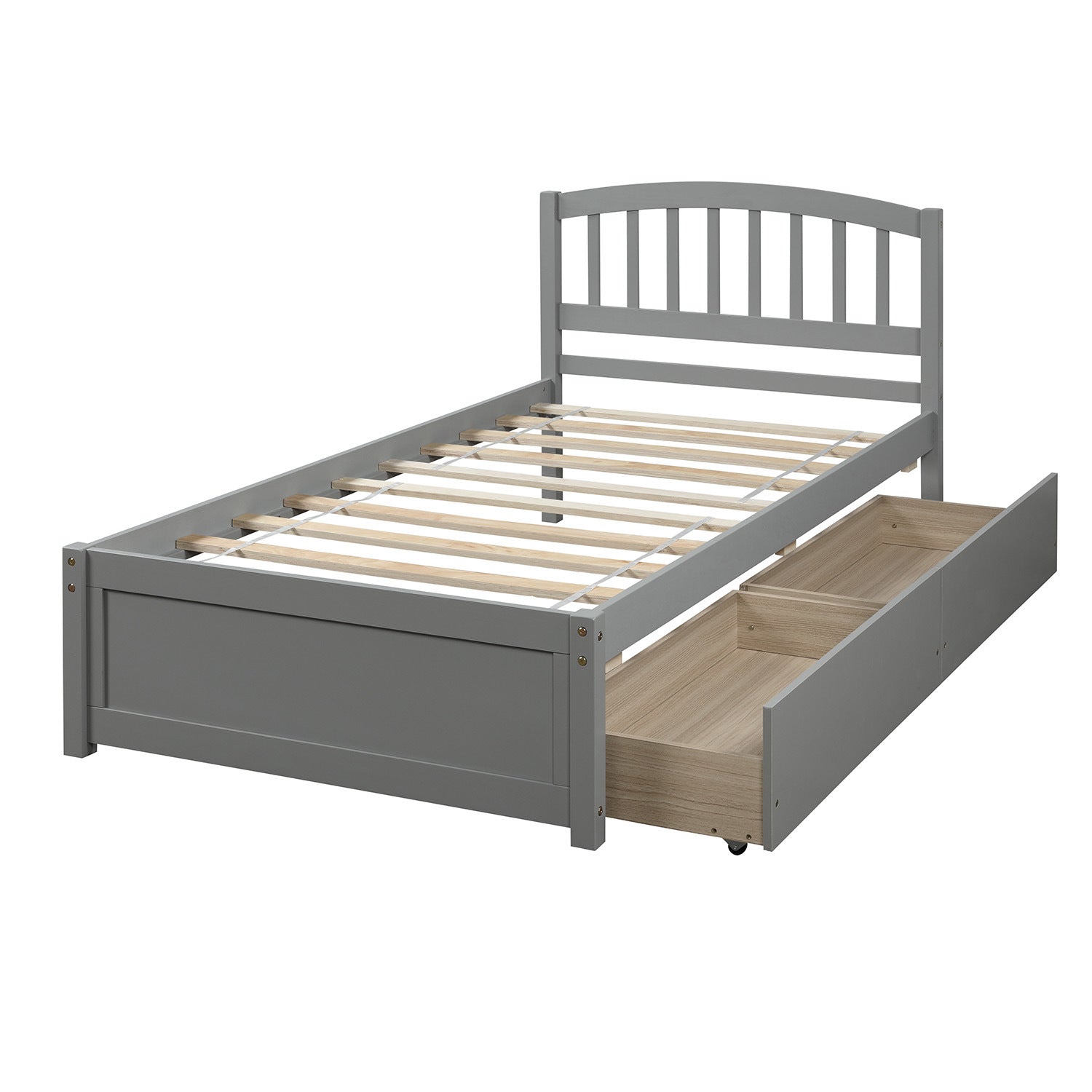 Twin Platform Storage Bed Wood Bed Frame with Two Drawers and Headboard