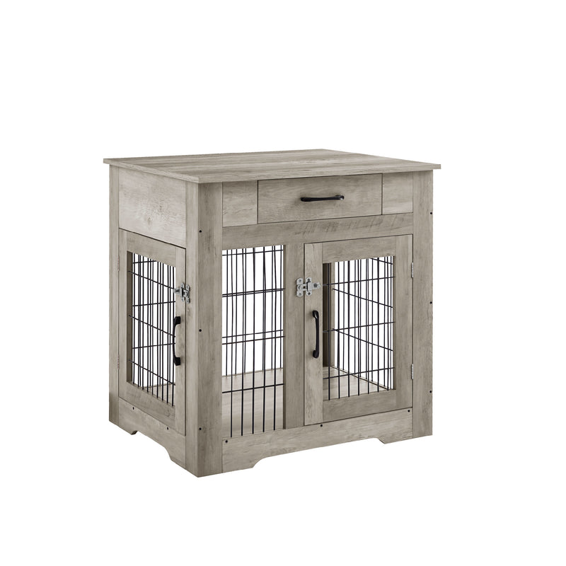 Furniture Style Dog Crate End Table with Drawer, Pet Kennels with Double Doors, Dog House Indoor Use, Grey, 29.9'' W x 24.8'' D x 30.71'' H.