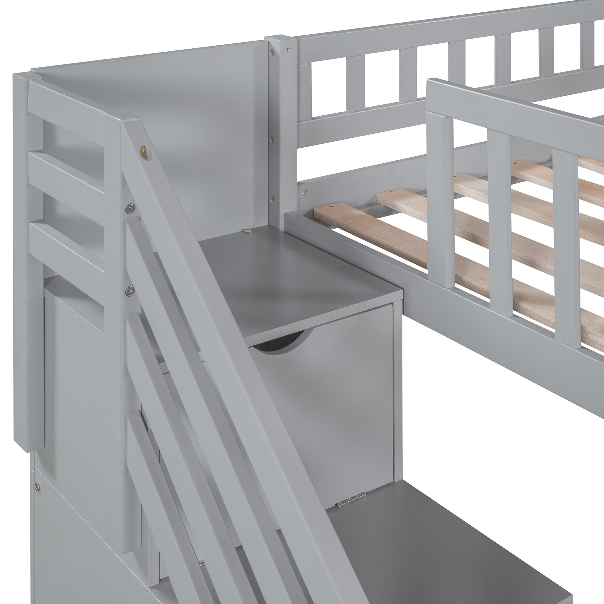 Stairway Twin Size Loft Bed with Two Drawers and Slide