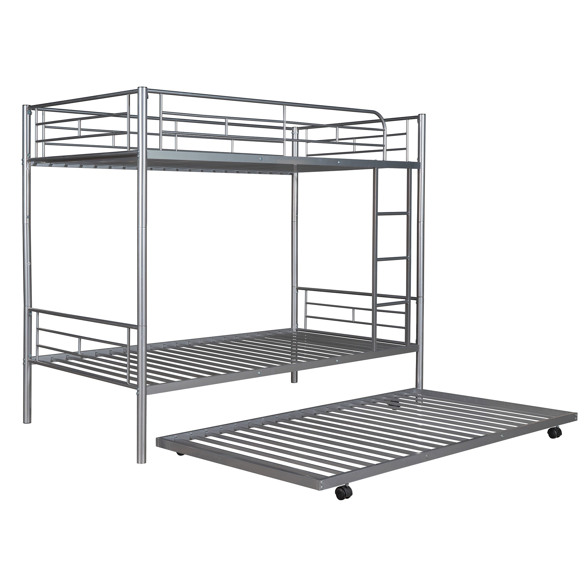 Twin-Over-Twin Metal Bunk Bed With Trundle,Can be Divided into two beds,No Box Spring needed