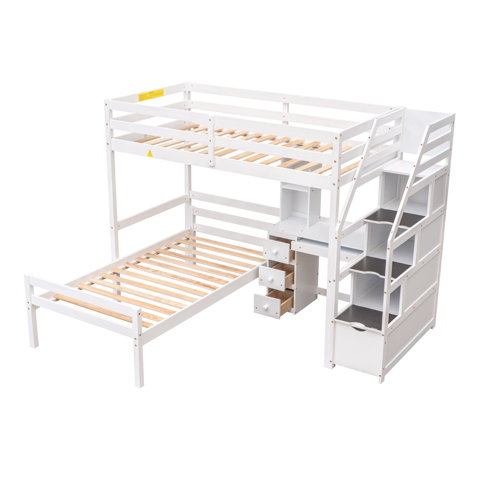 Twin Size Loft Bed with a Stand-alone Bed;  Storage Staircase;  Desk;  Shelves and Drawers