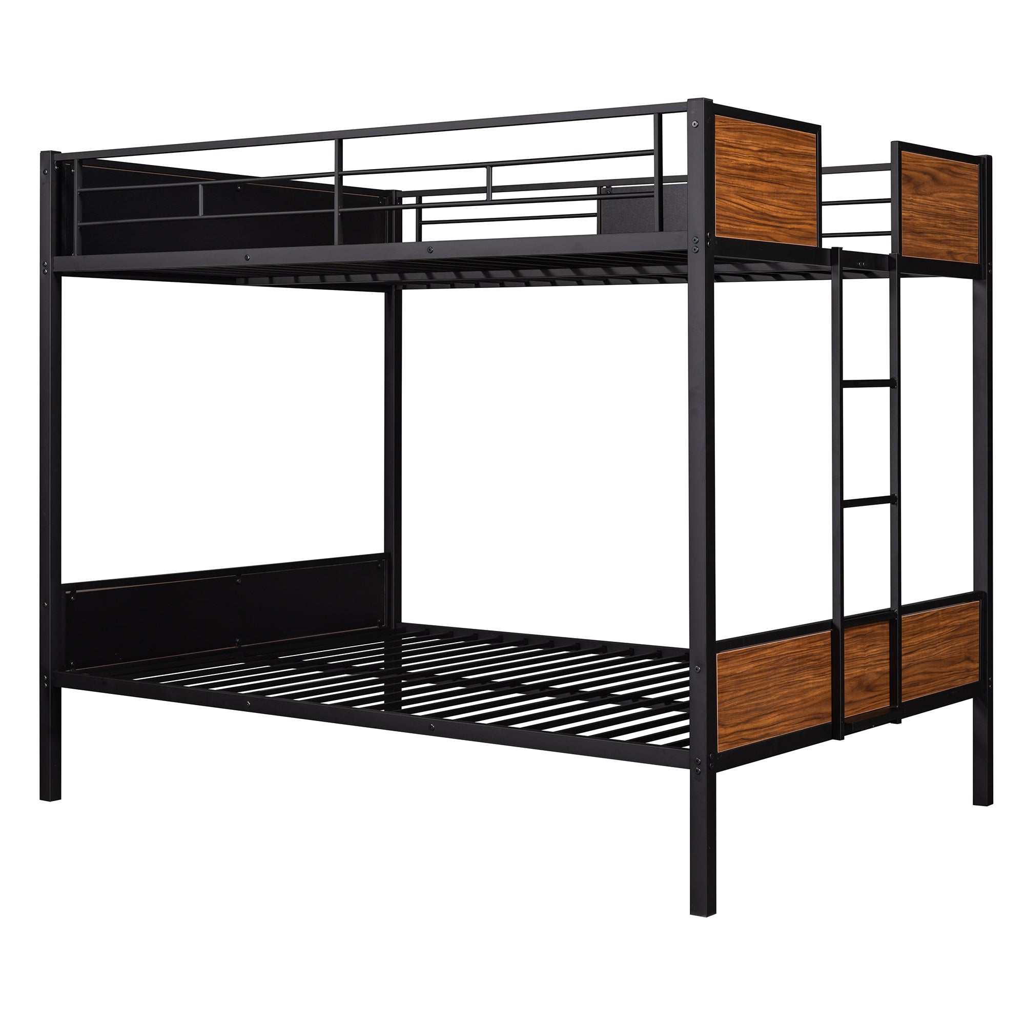 Full-Over-Full Bunk Bed Modern Style Steel Frame Bunk Bed With Safety Rail, Built-In Ladder For Bedroom, Dorm, Boys, Girls, Adults