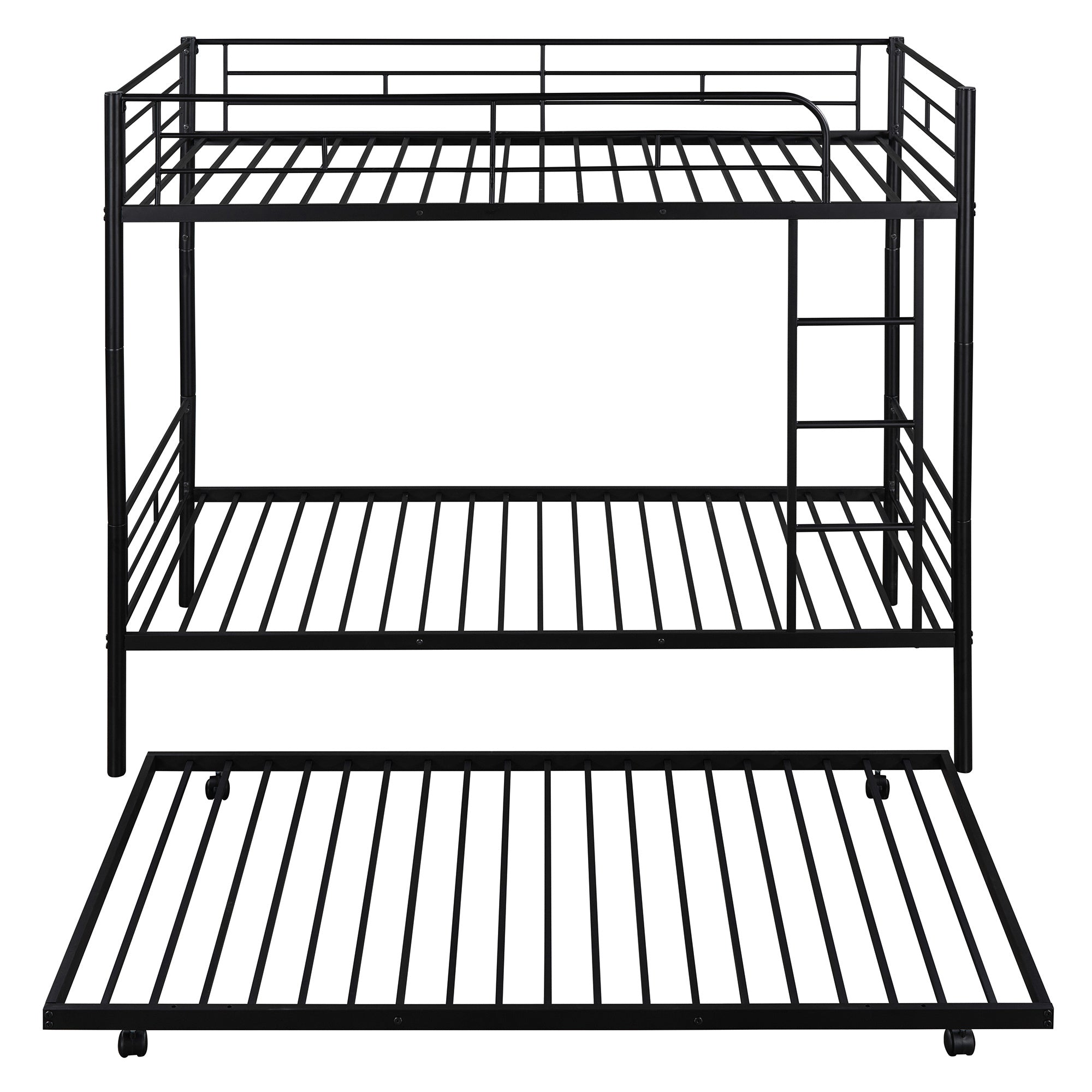 Twin-Over-Twin Metal Bunk Bed With Trundle,Can be Divided into two beds,No Box Spring needed