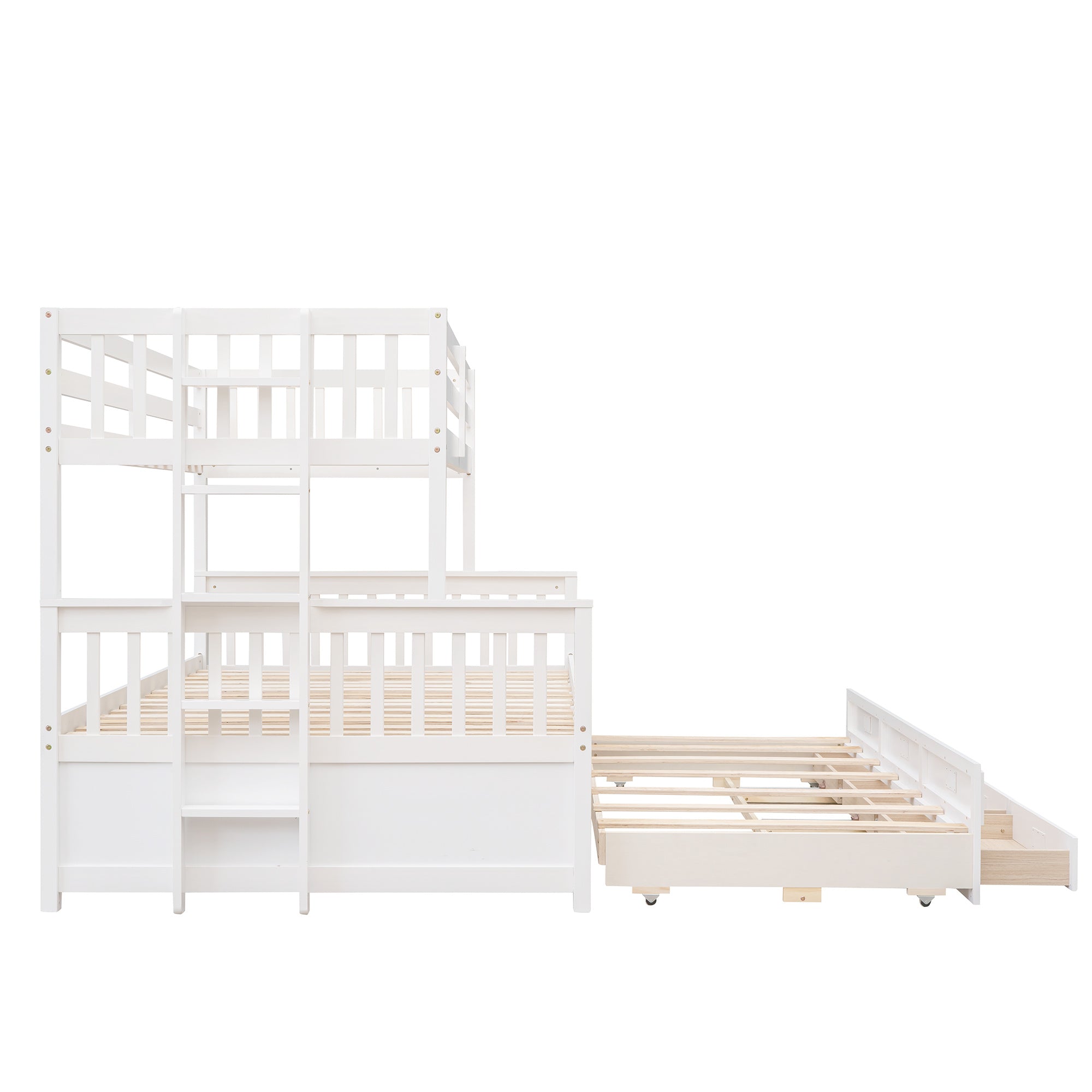 Twin-Over-Full Bunk Bed with Twin size Trundle ;  Separable Bunk Bed with Drawers for Bedroom