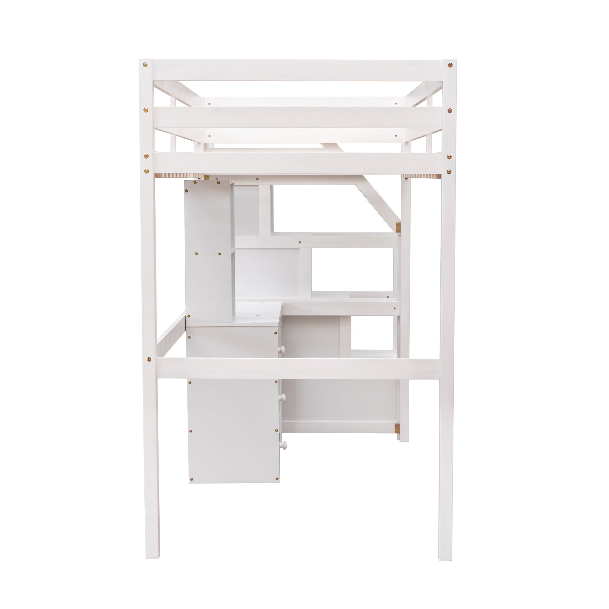 Twin Size Loft Bed with a Stand-alone Bed;  Storage Staircase;  Desk;  Shelves and Drawers