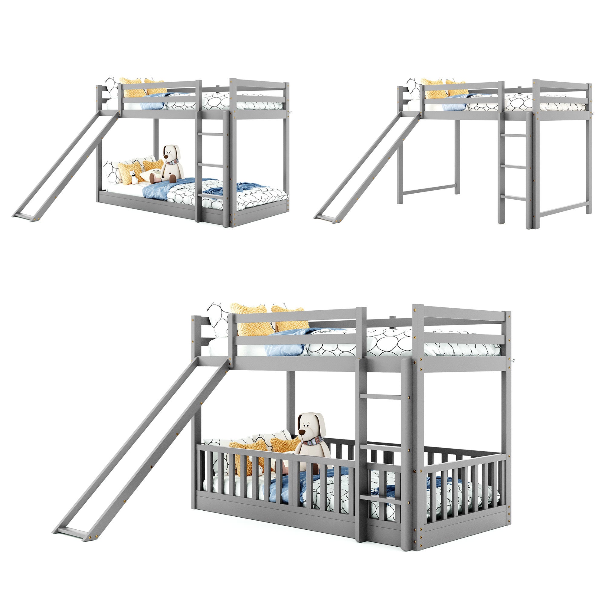 Twin Over Twin Bunk Bed with Slide and Ladder