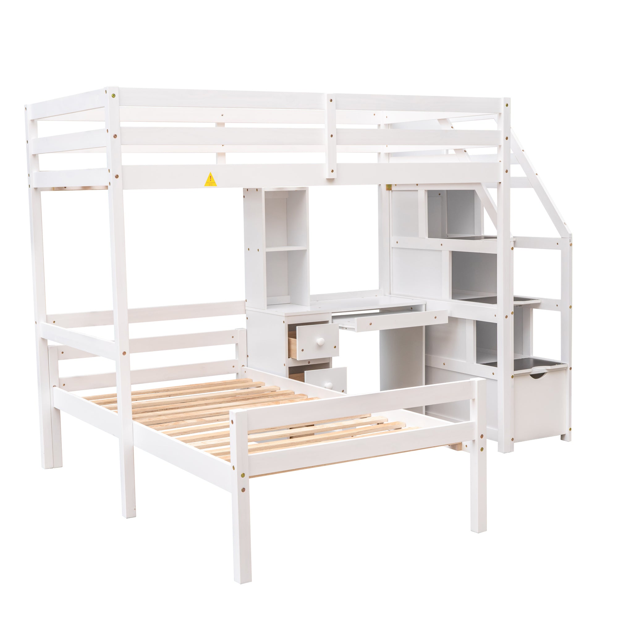 Twin Size Loft Bed with a Stand-alone Bed;  Storage Staircase;  Desk;  Shelves and Drawers