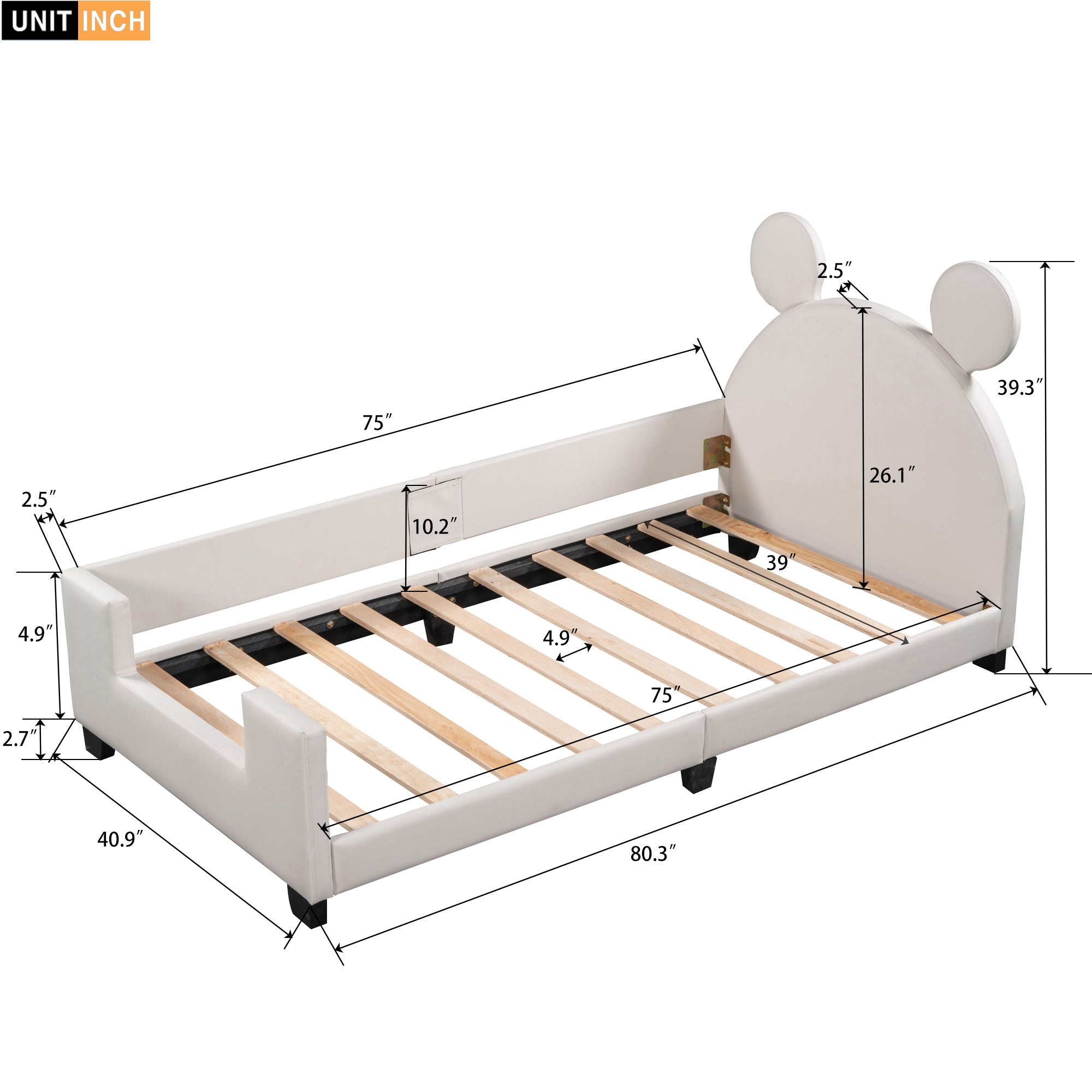 Twin Size Upholstered Daybed with Carton Ears Shaped Headboard