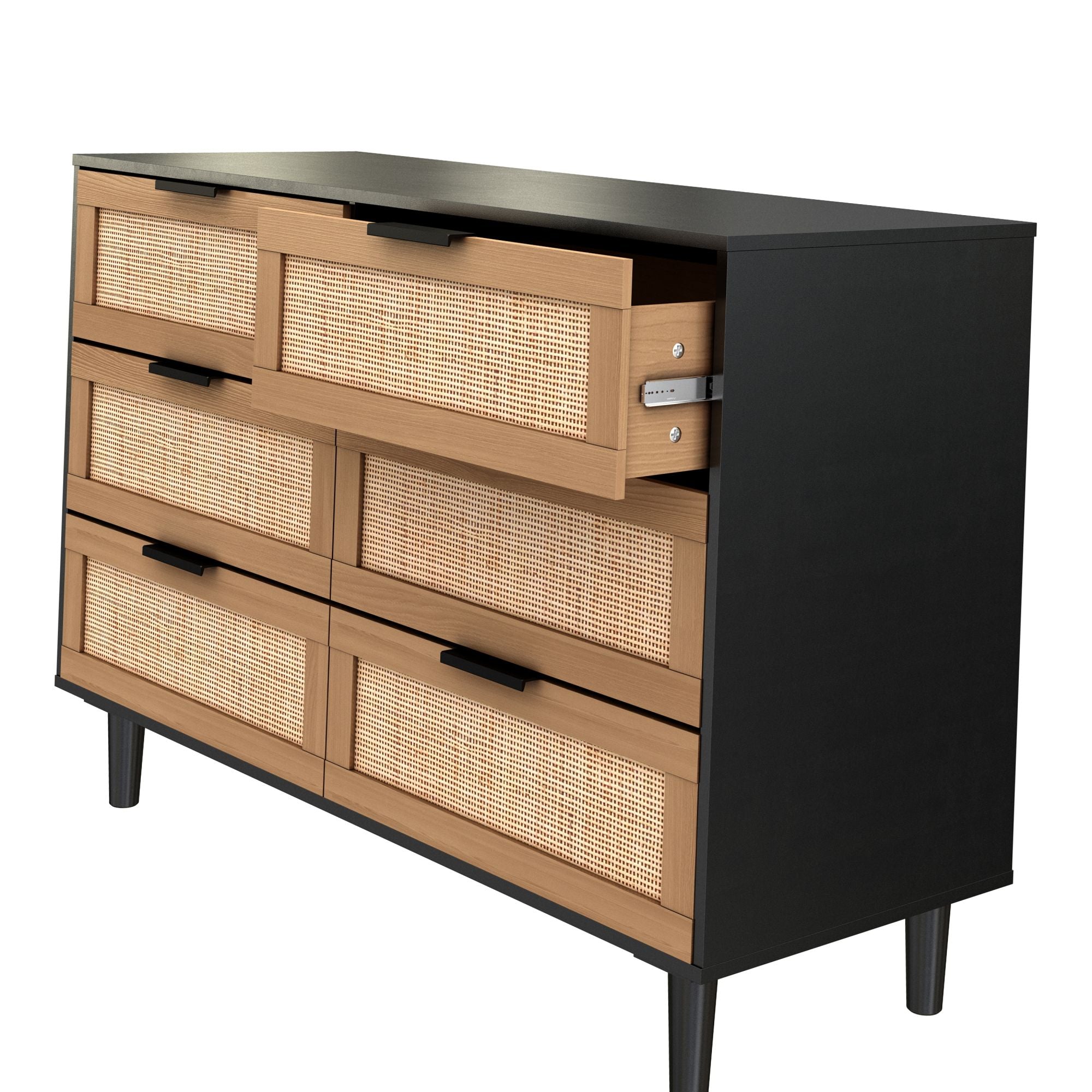 6 drawers Rattan dresser Rattan Drawer, Bedroom,Living Room (Black)