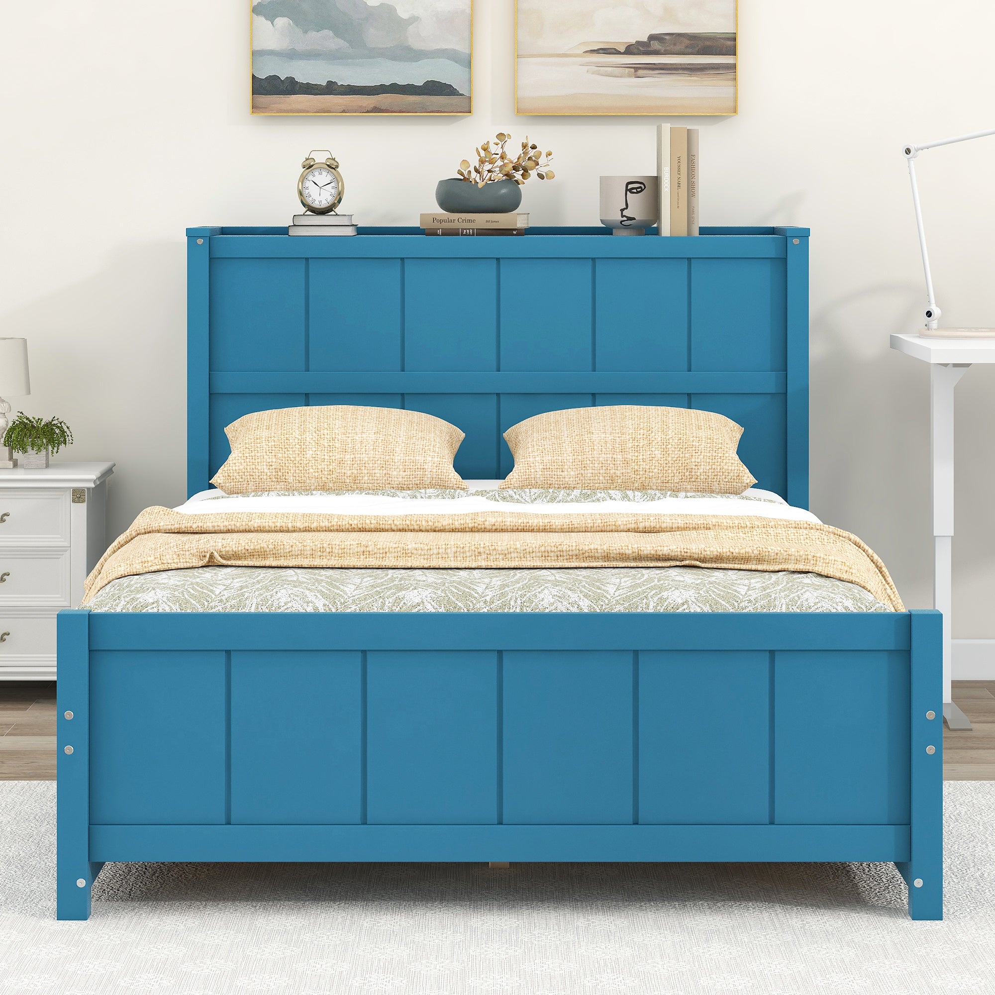 Full Size Platform Bed with Drawers and Storage Shelves